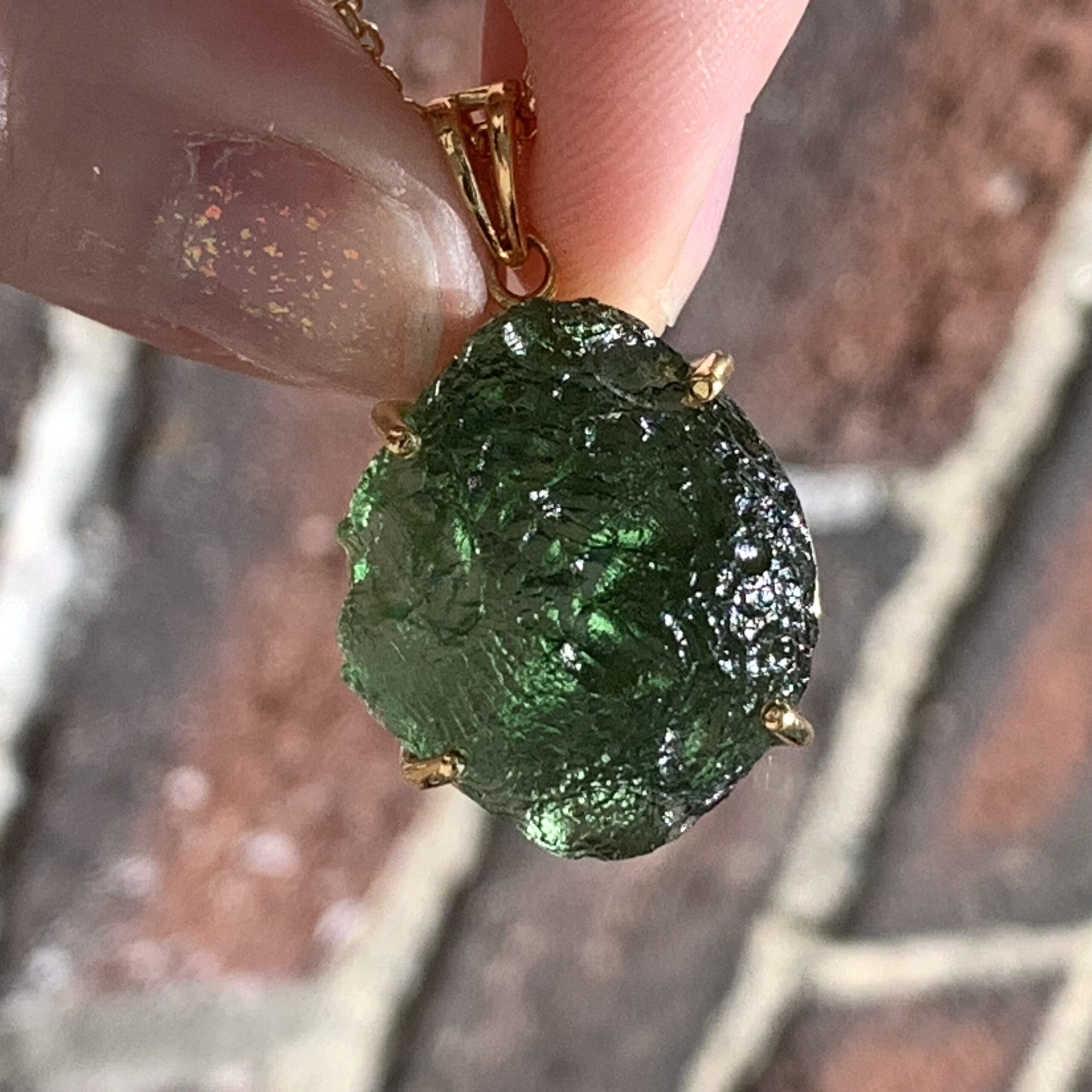 Moldavite pendant (rough)14K GOLD super color for necklace healing crystal