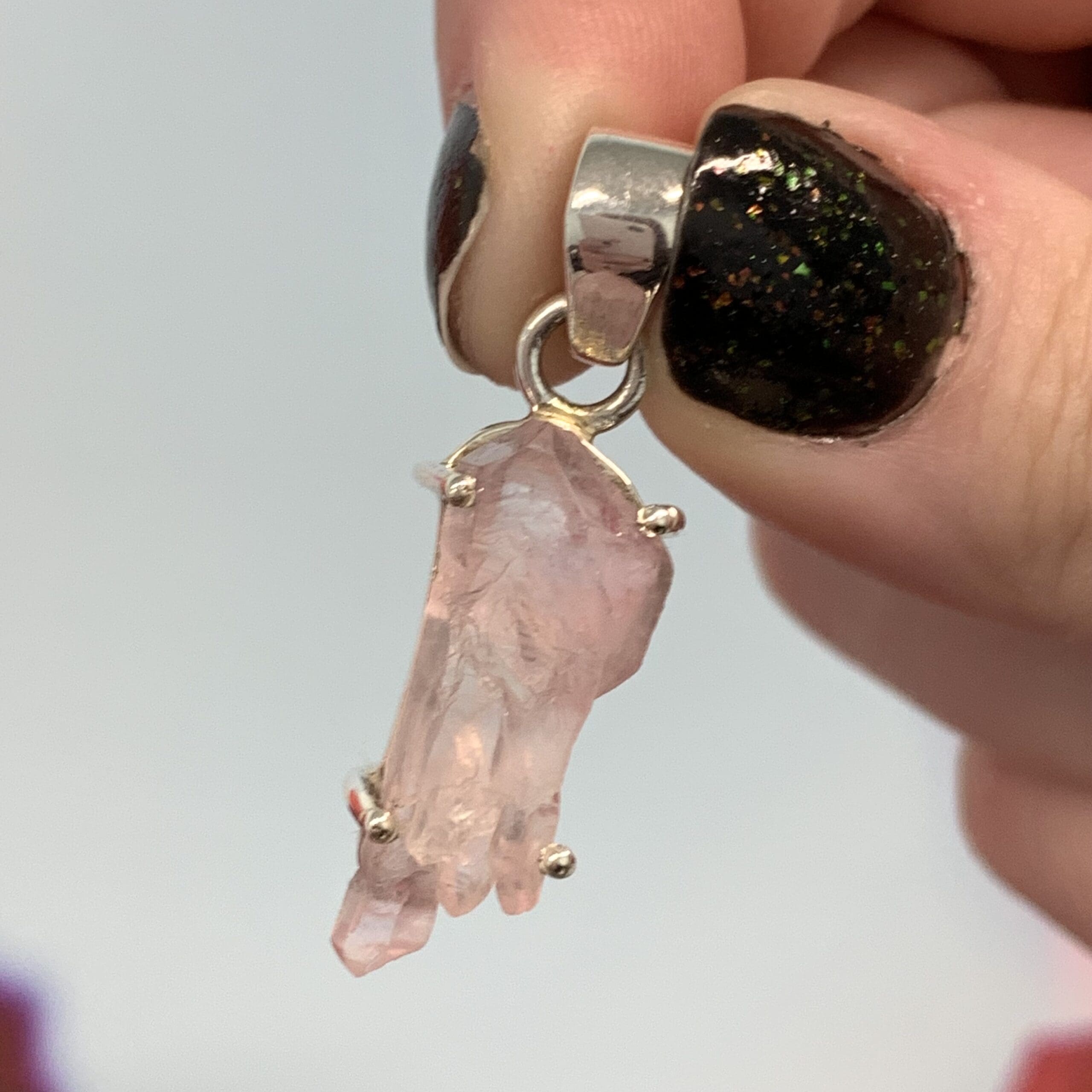 Rose Quartz natural double terminated floater pendant healing crystal - Image 3
