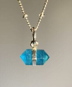 Apatite (blue) gemmy polished DT Sterling station necklace healing crystal