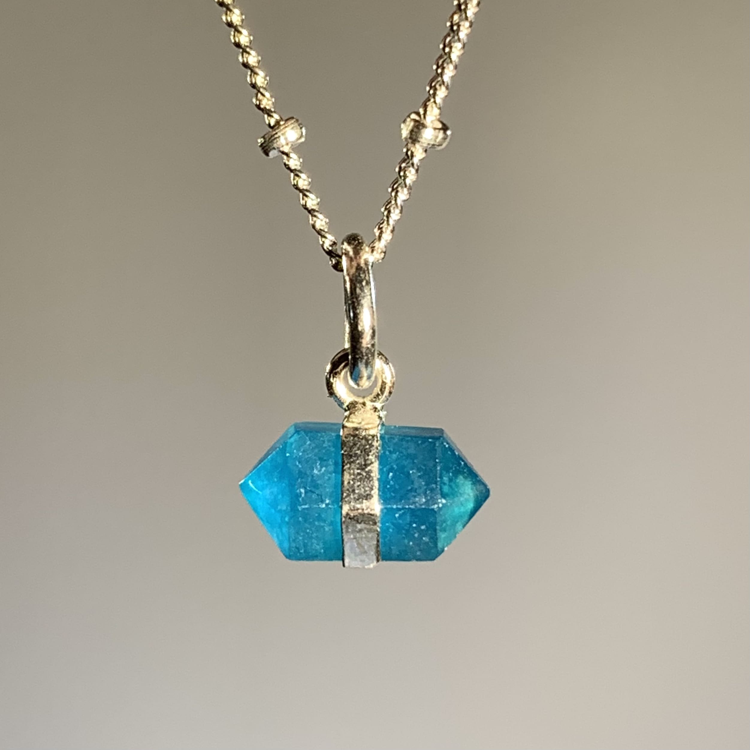 Apatite (blue) gemmy polished DT Sterling station necklace healing crystal