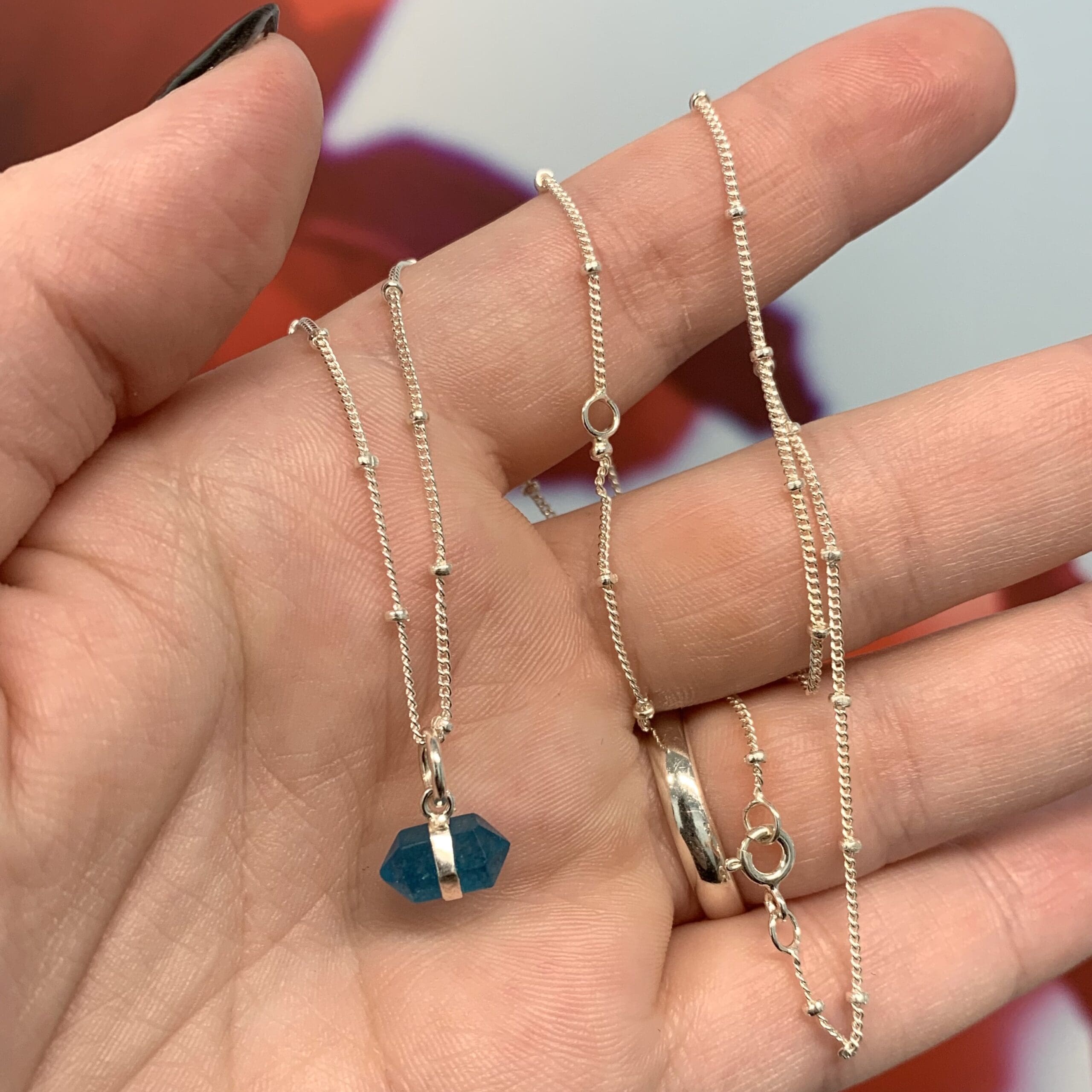 Apatite (blue) gemmy polished DT Sterling station necklace healing crystal - Image 2