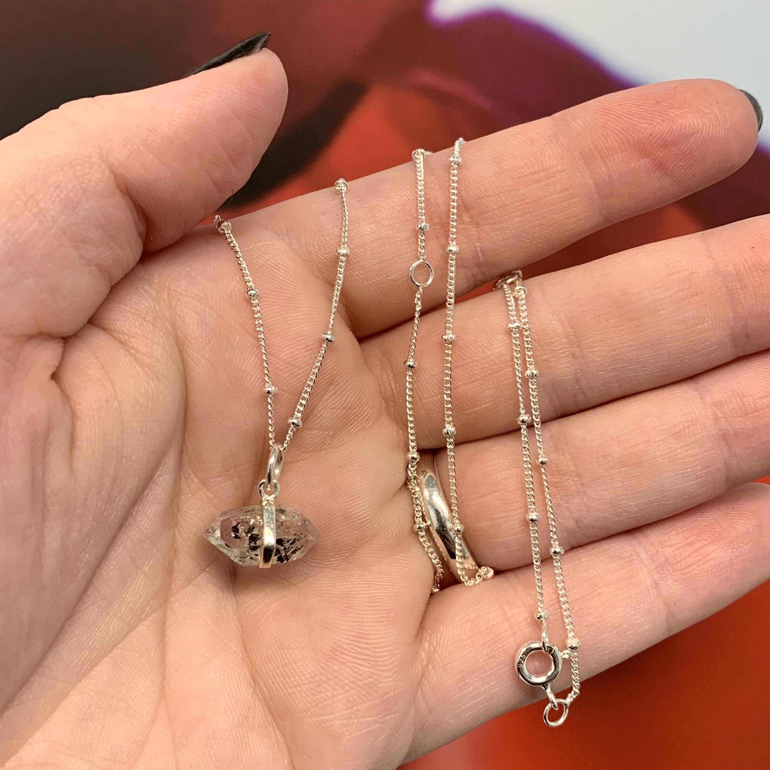 Herkimer Diamond (Himalayan) Sterling station necklace healing crystal - Image 2