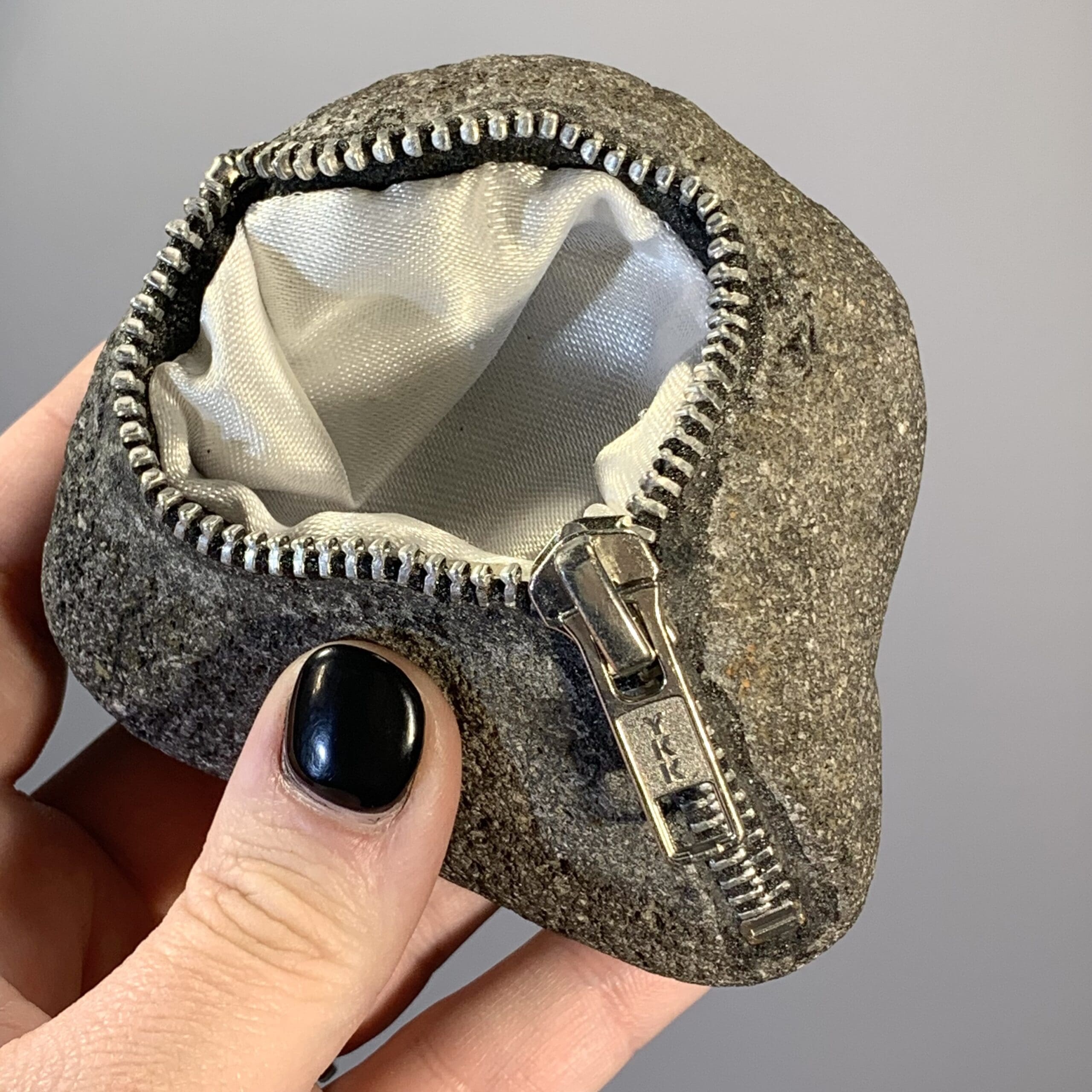 Lava Rock zipper stone with lined cavity healing crystal