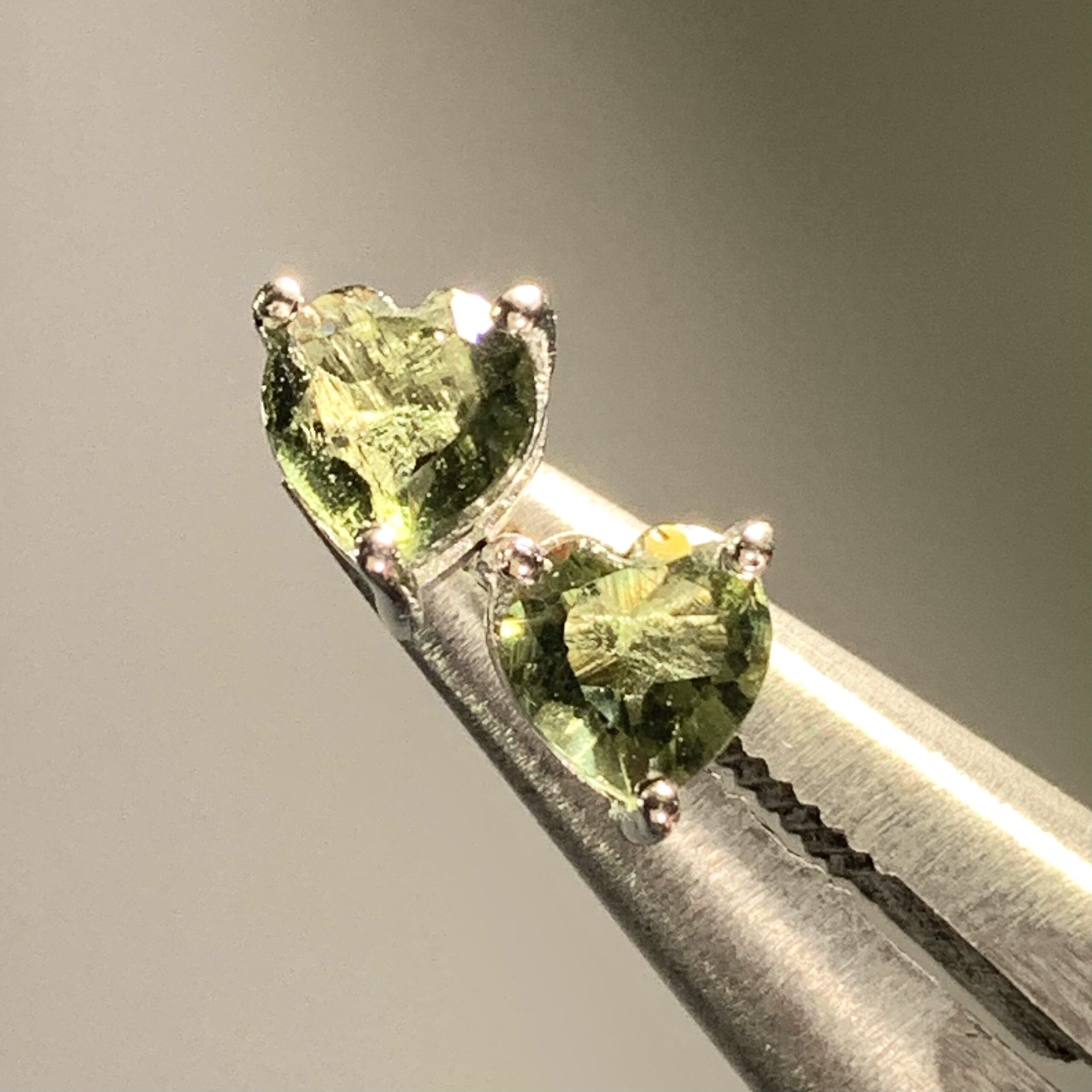 Moldavite (earrings) heart faceted studs (1.4g) healing crystal - Image 2