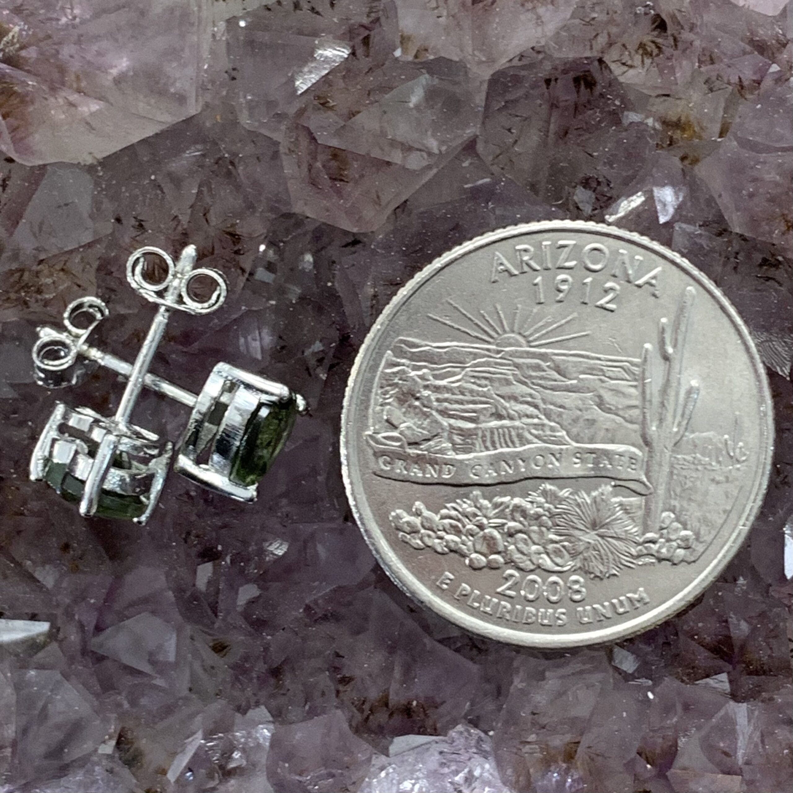 Moldavite (earrings) heart faceted studs (1.4g) healing crystal - Image 3