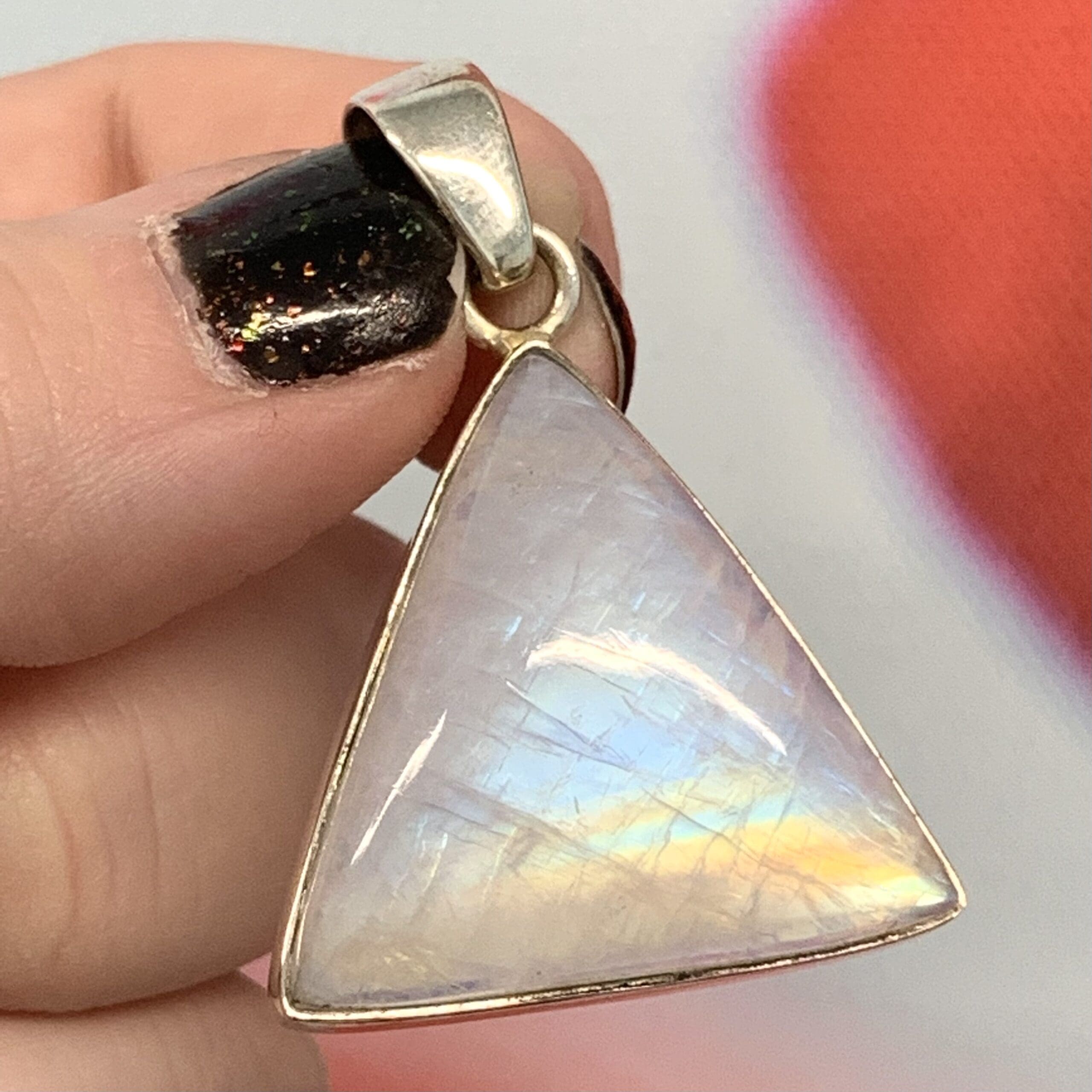 Moonstone (rainbow flash) triangular pendant for necklace, healing crystal - Image 2