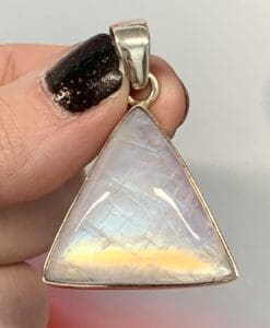 Moonstone (rainbow flash) triangular pendant for necklace, healing crystal