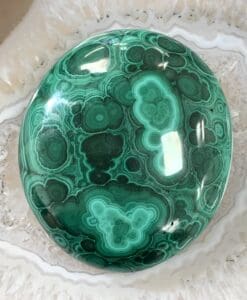 Malachite polished disc palm piece worry stone, healing crystal