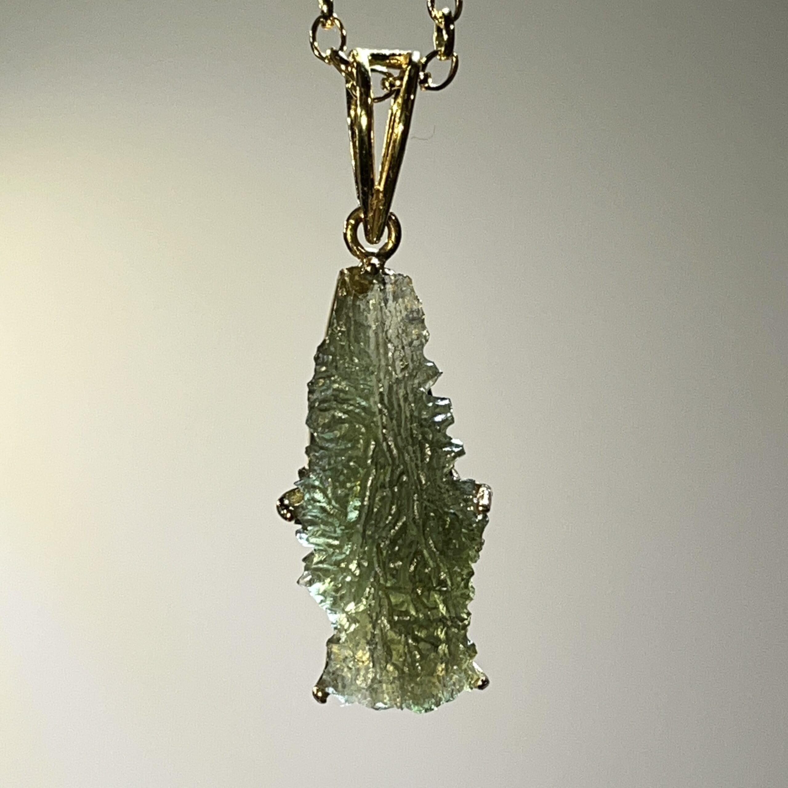 Moldavite pendant (rough) Besednice 14K GOLD for necklace healing crystal
