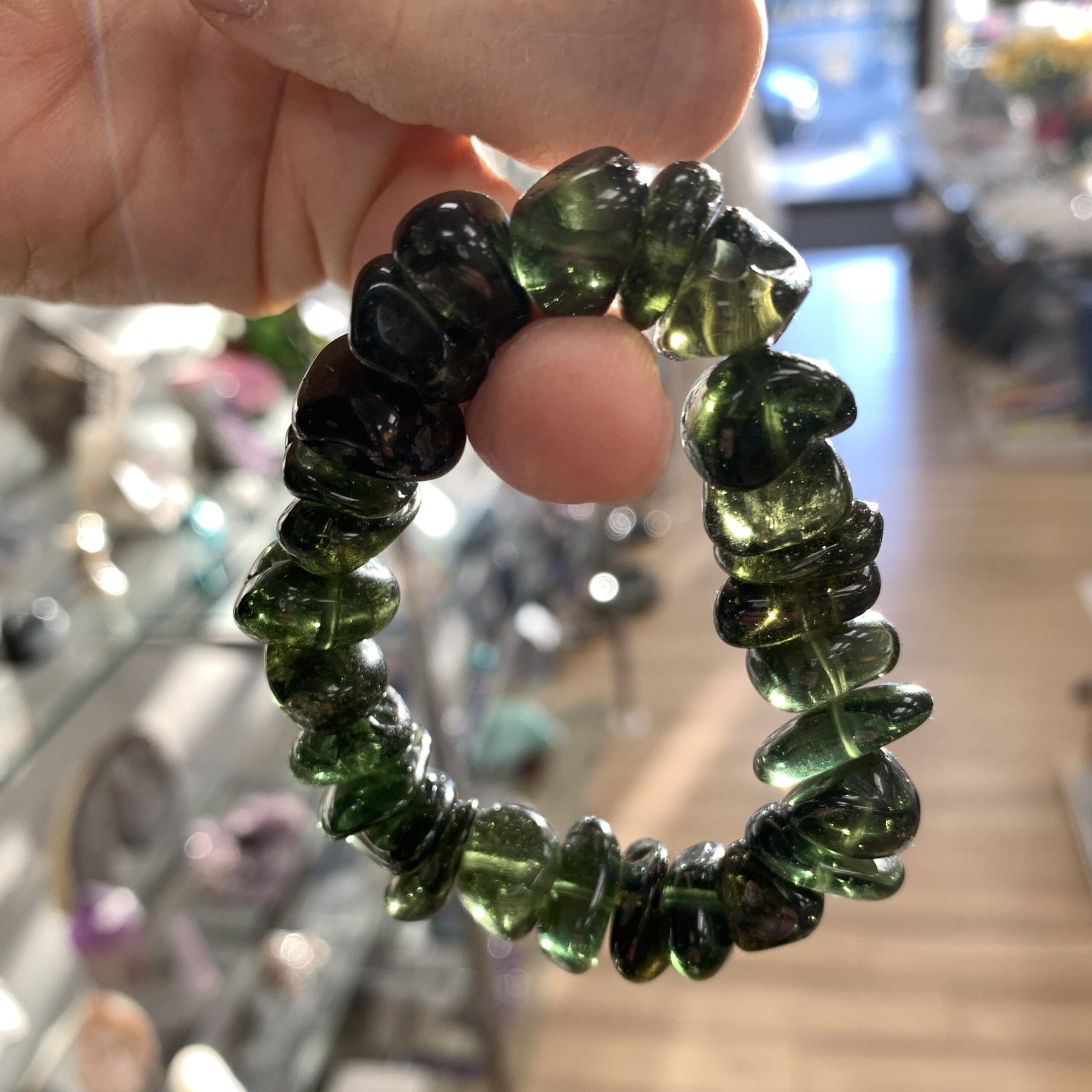 Moldavite bracelet (tumbled) 27 freeform beads (36.6gr) healing crystal - Image 3
