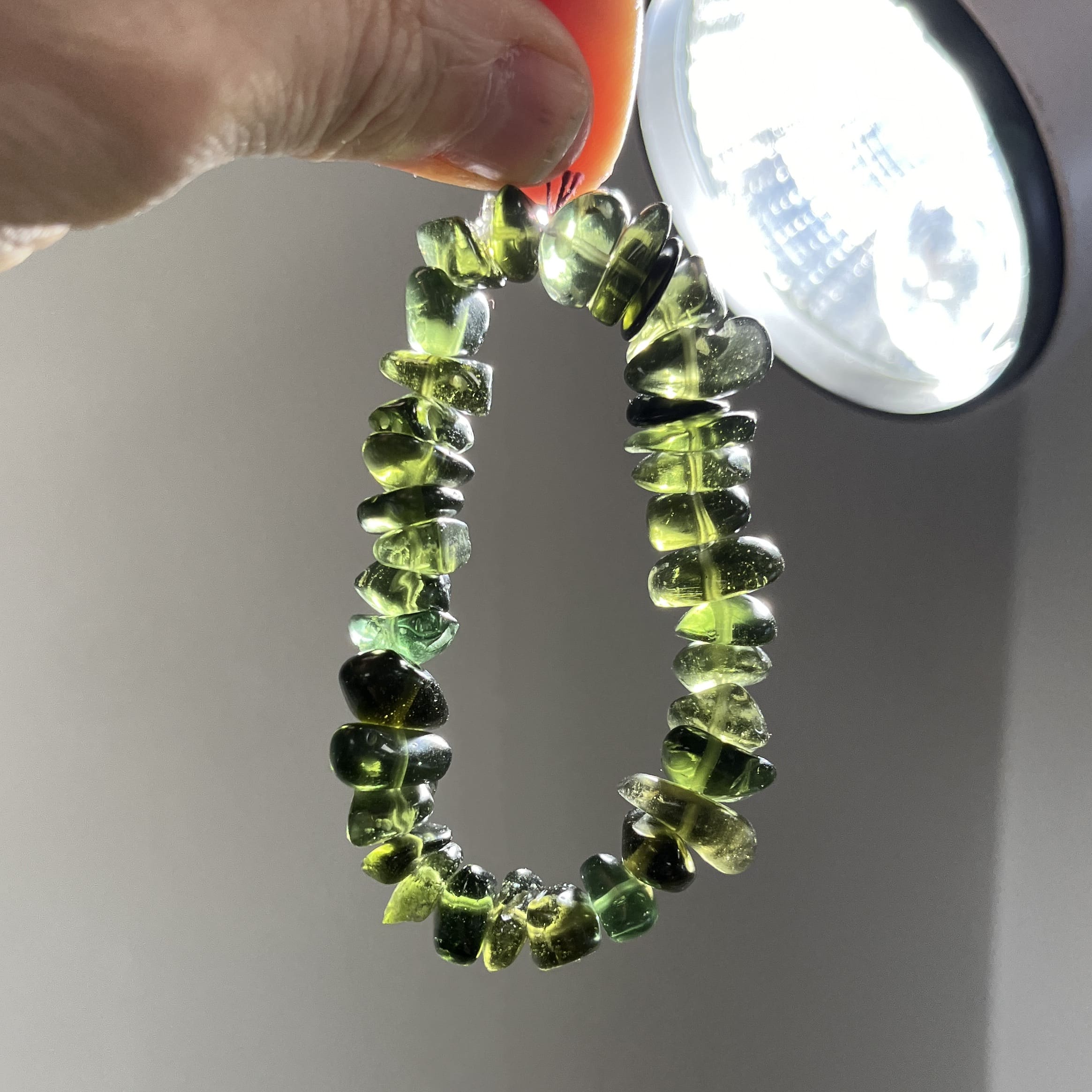 Moldavite bracelet (tumbled) 33 bead stretchy (47.2gr) healing crystal