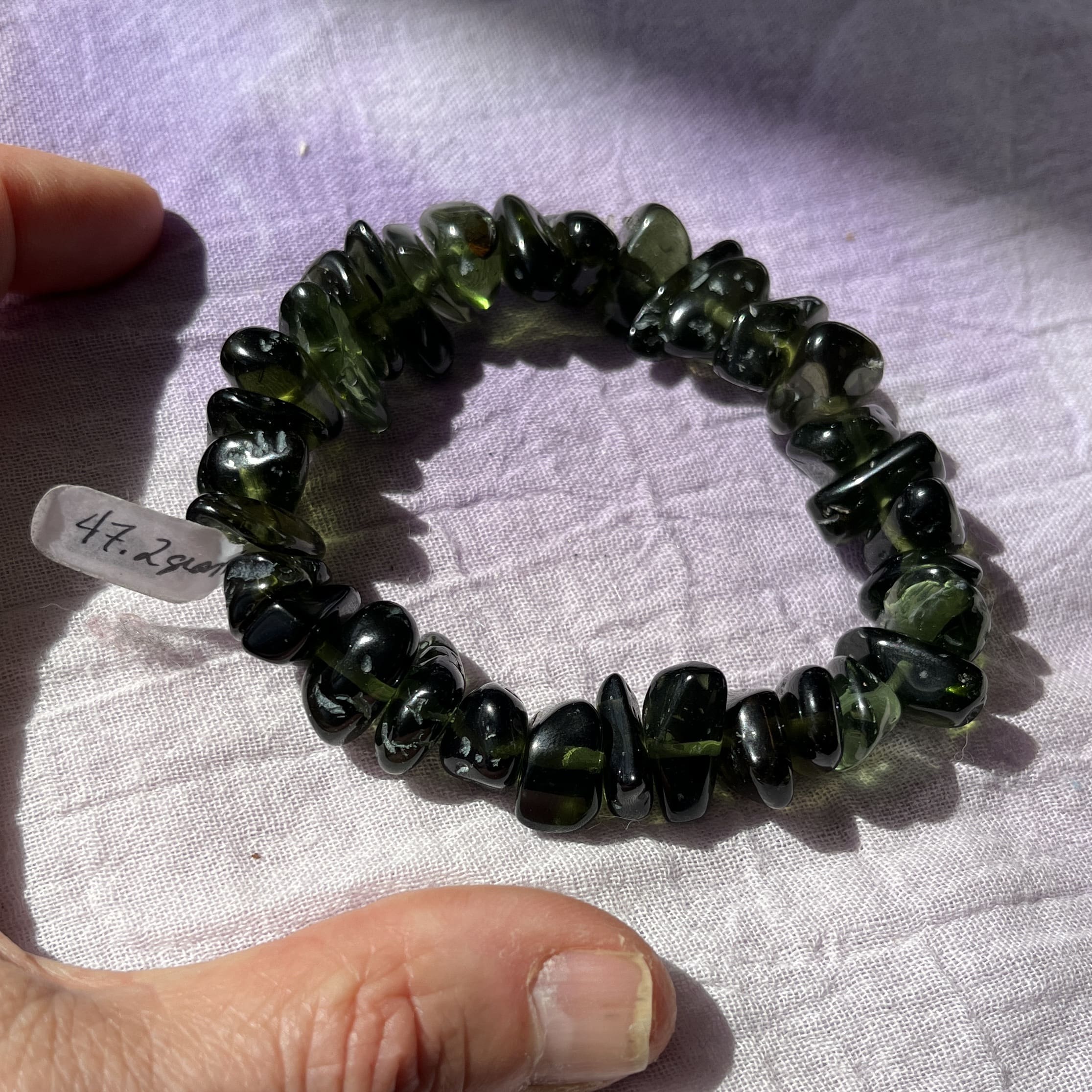 Moldavite bracelet (tumbled) 33 bead stretchy (47.2gr) healing crystal - Image 2