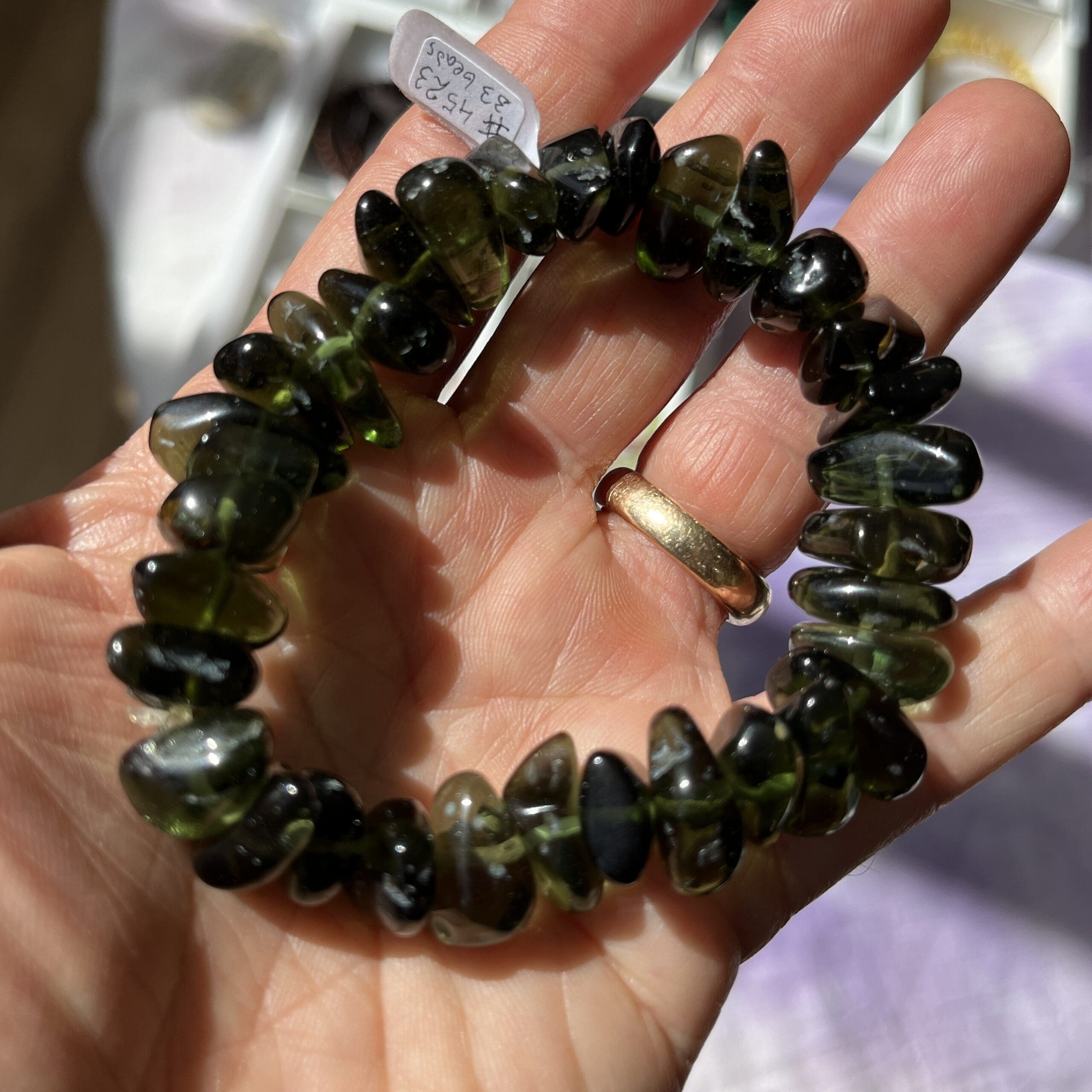 Moldavite bracelet (tumbled) 33 bead stretchy (47.2gr) healing crystal - Image 3
