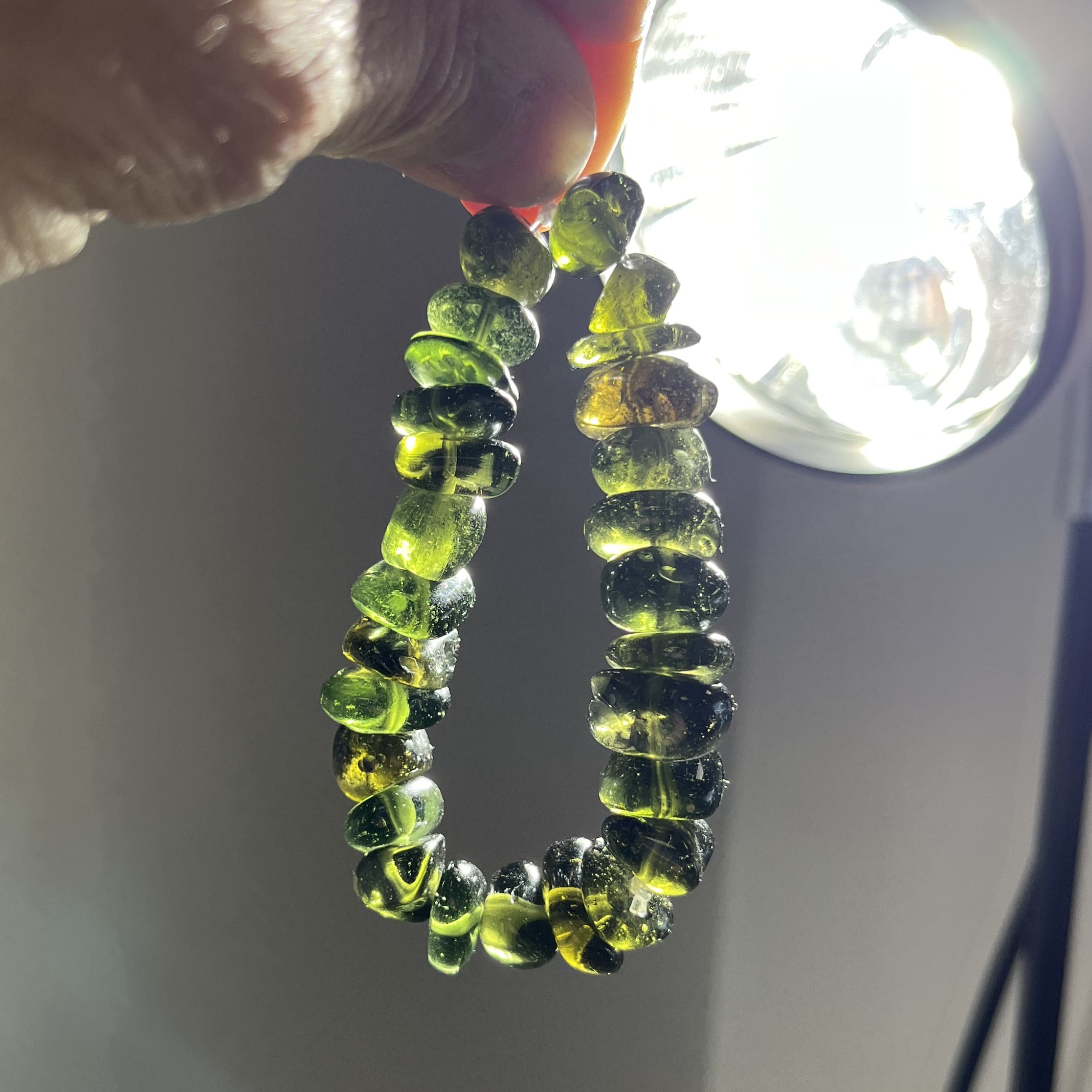 Moldavite bracelet (tumbled) 33 bead stretchy (51.6gr) healing crystal