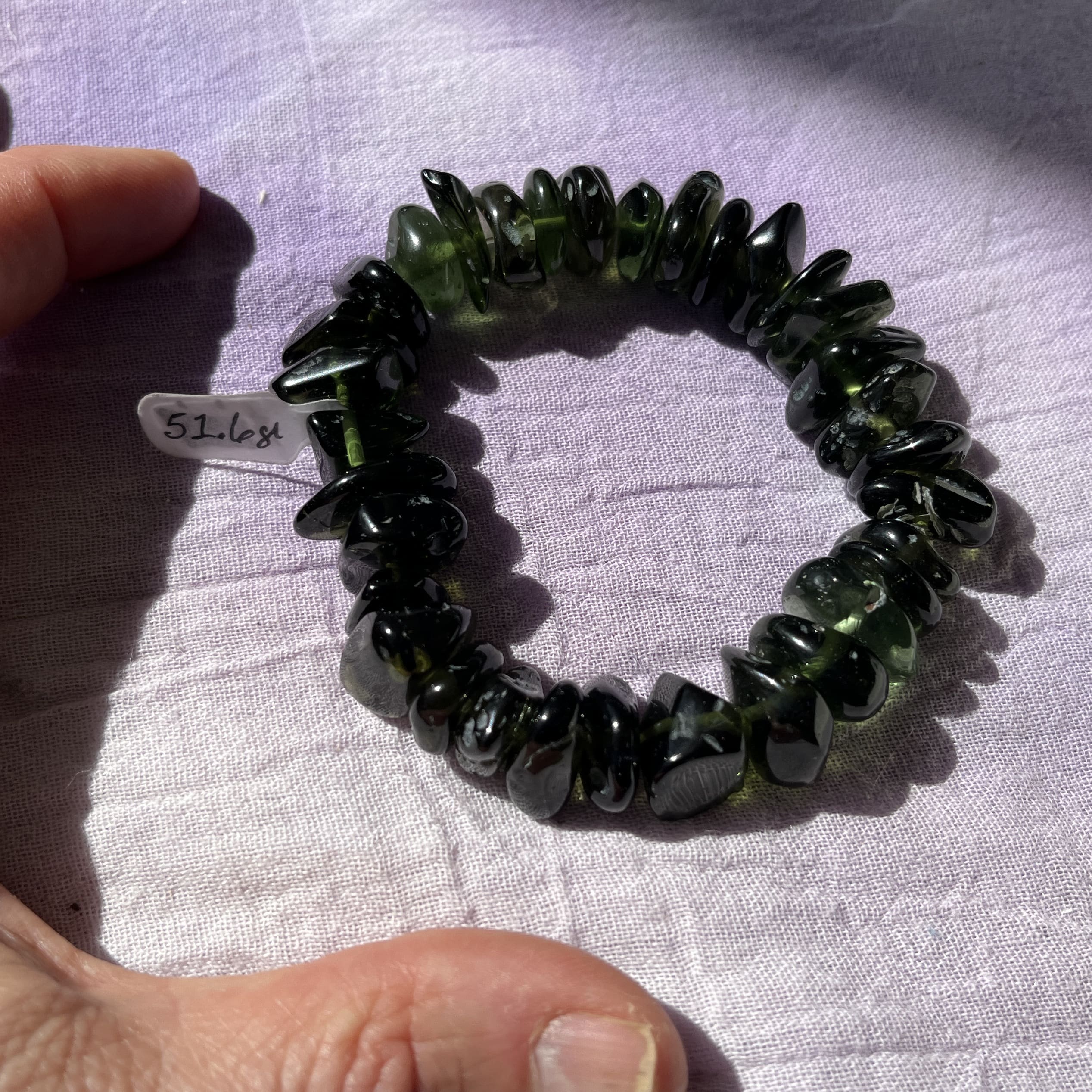 Moldavite bracelet (tumbled) 33 bead stretchy (51.6gr) healing crystal - Image 2