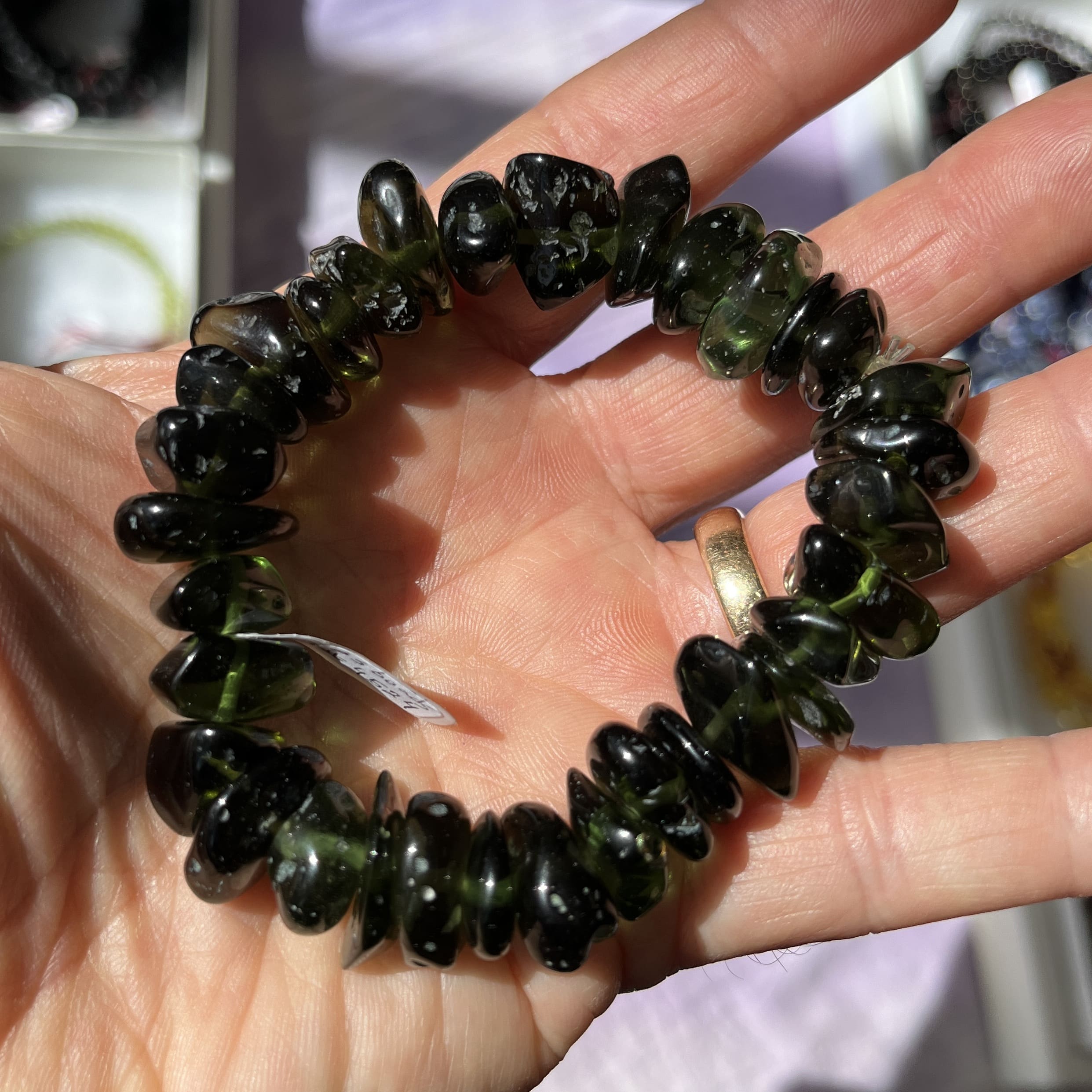 Moldavite bracelet (tumbled) 33 bead stretchy (51.6gr) healing crystal - Image 3
