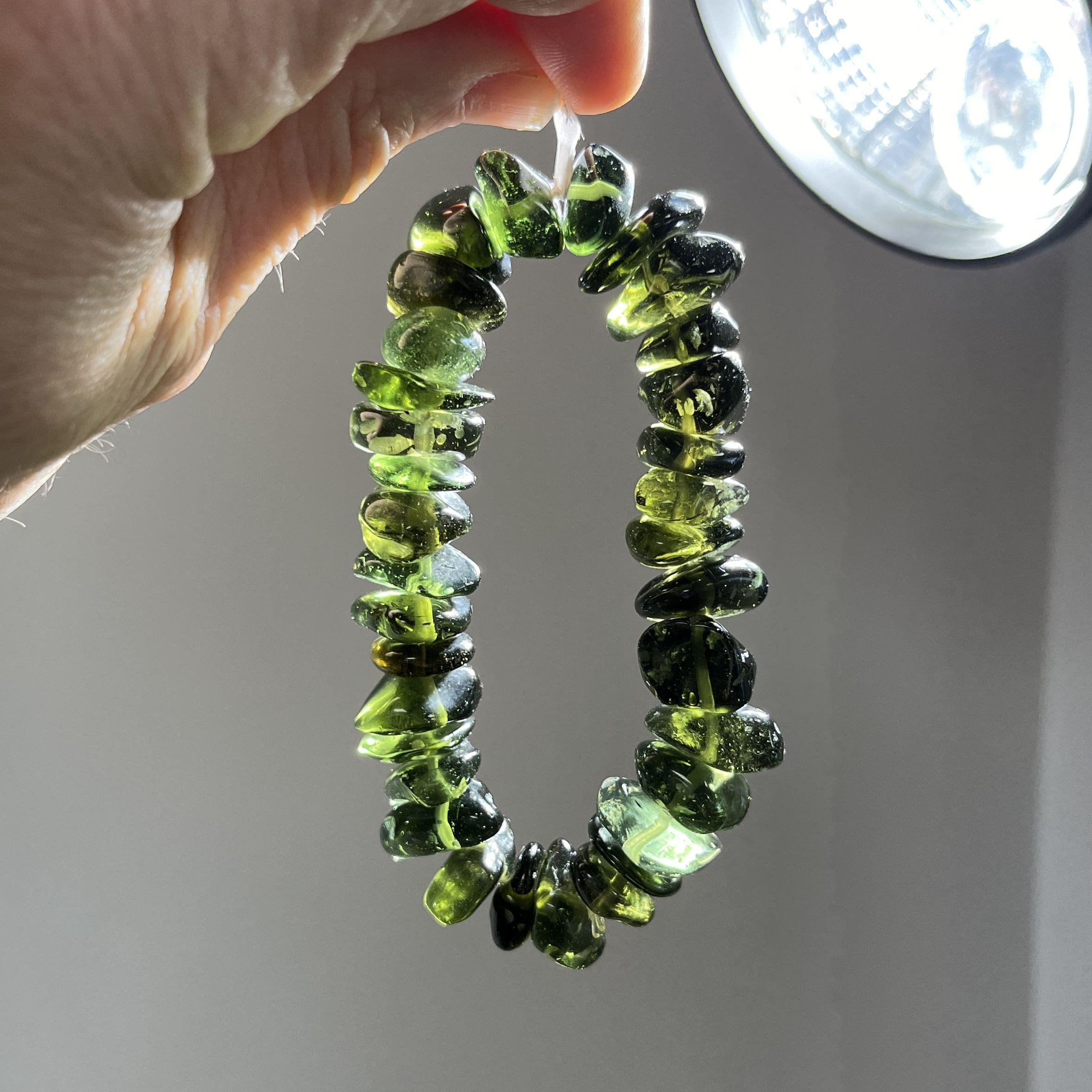 Moldavite bracelet (tumbled) 35 freeform beads (30.4gr) healing crystal