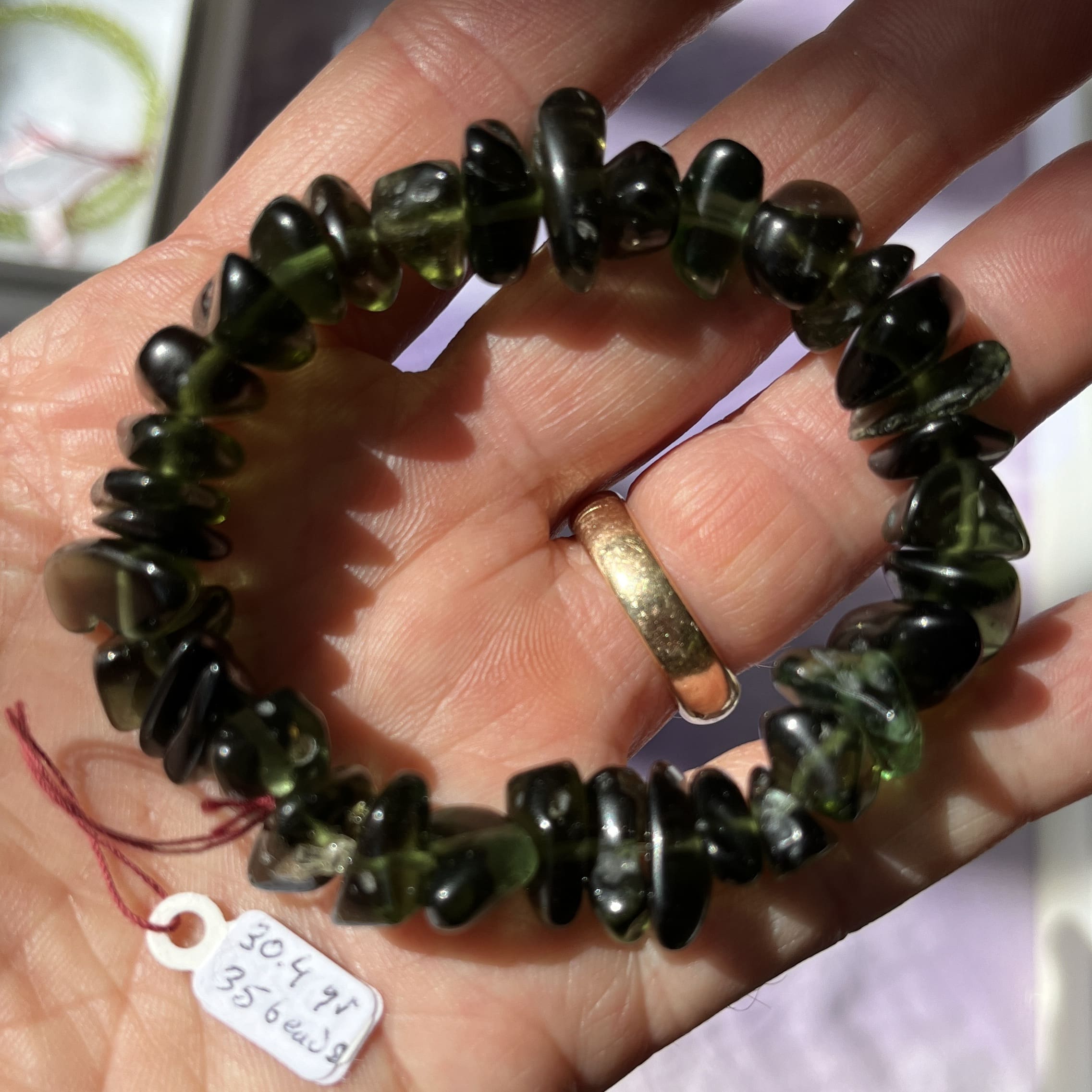 Moldavite bracelet (tumbled) 35 freeform beads (30.4gr) healing crystal - Image 5