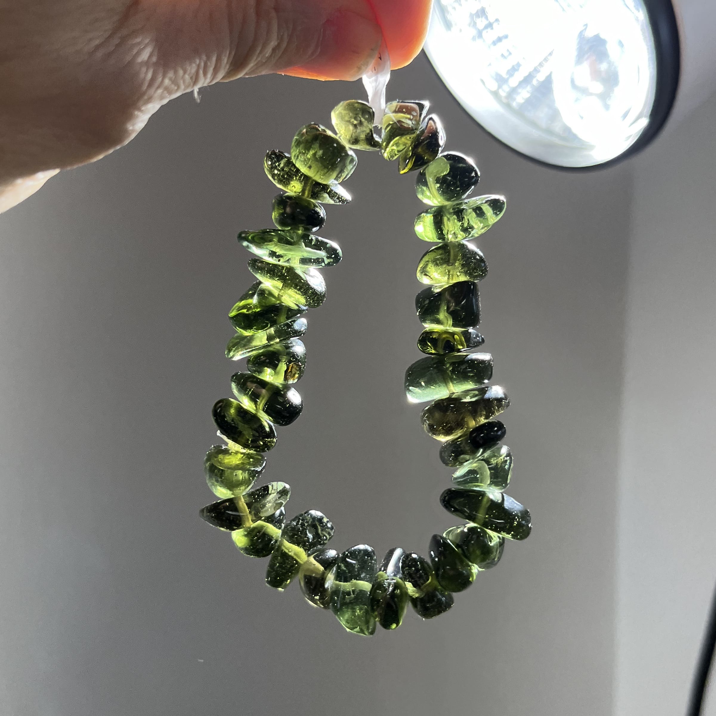Moldavite bracelet (tumbled) 27 freeform beads (36.6gr) healing crystal