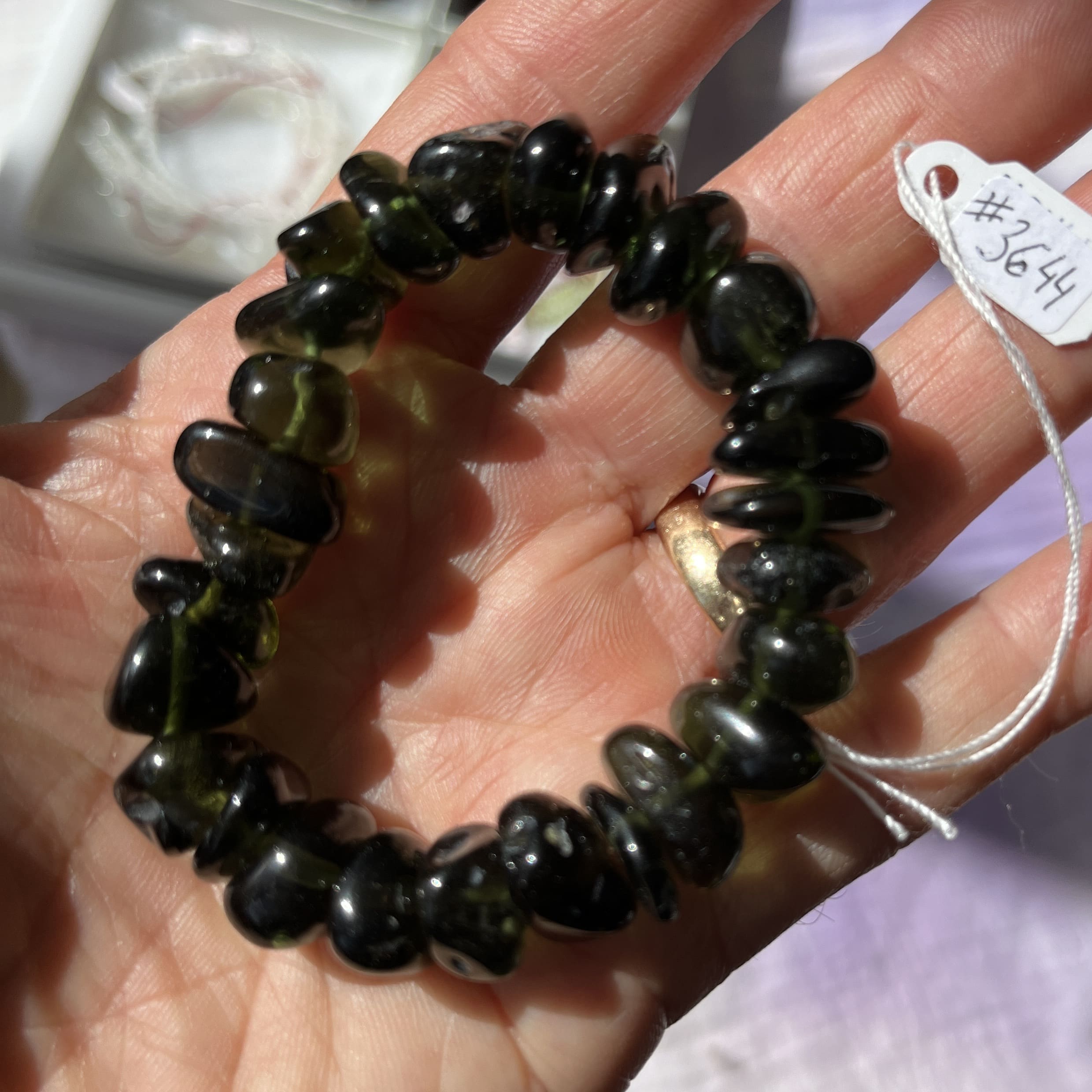 Moldavite bracelet (tumbled) 27 freeform beads (36.6gr) healing crystal - Image 5