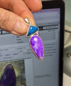 Sugilite (gel) Cavansite w/ amethyst pendant necklace healing crystal