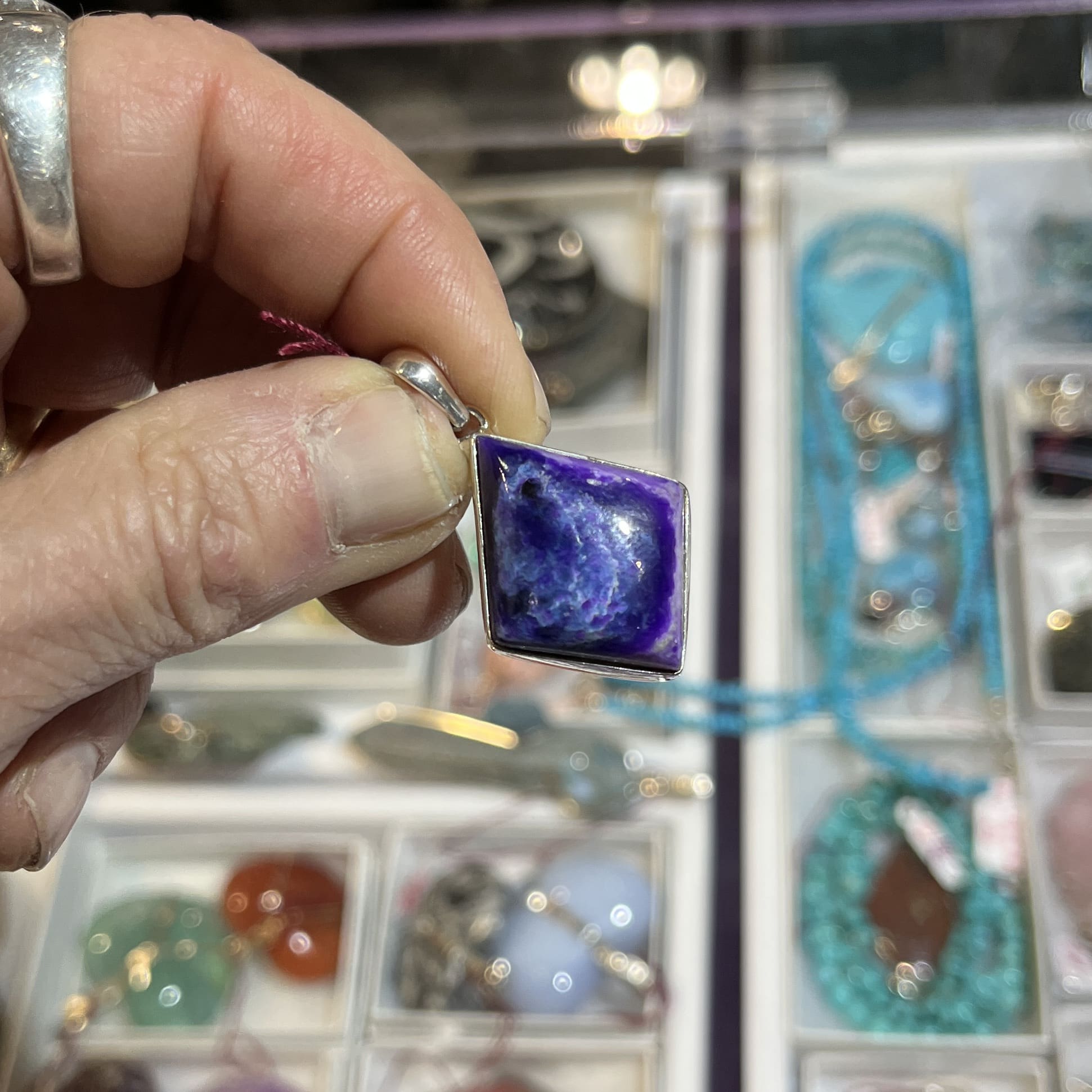 Sugilite pendant for necklace (semi-gel) 'diamond kite' healing crystal