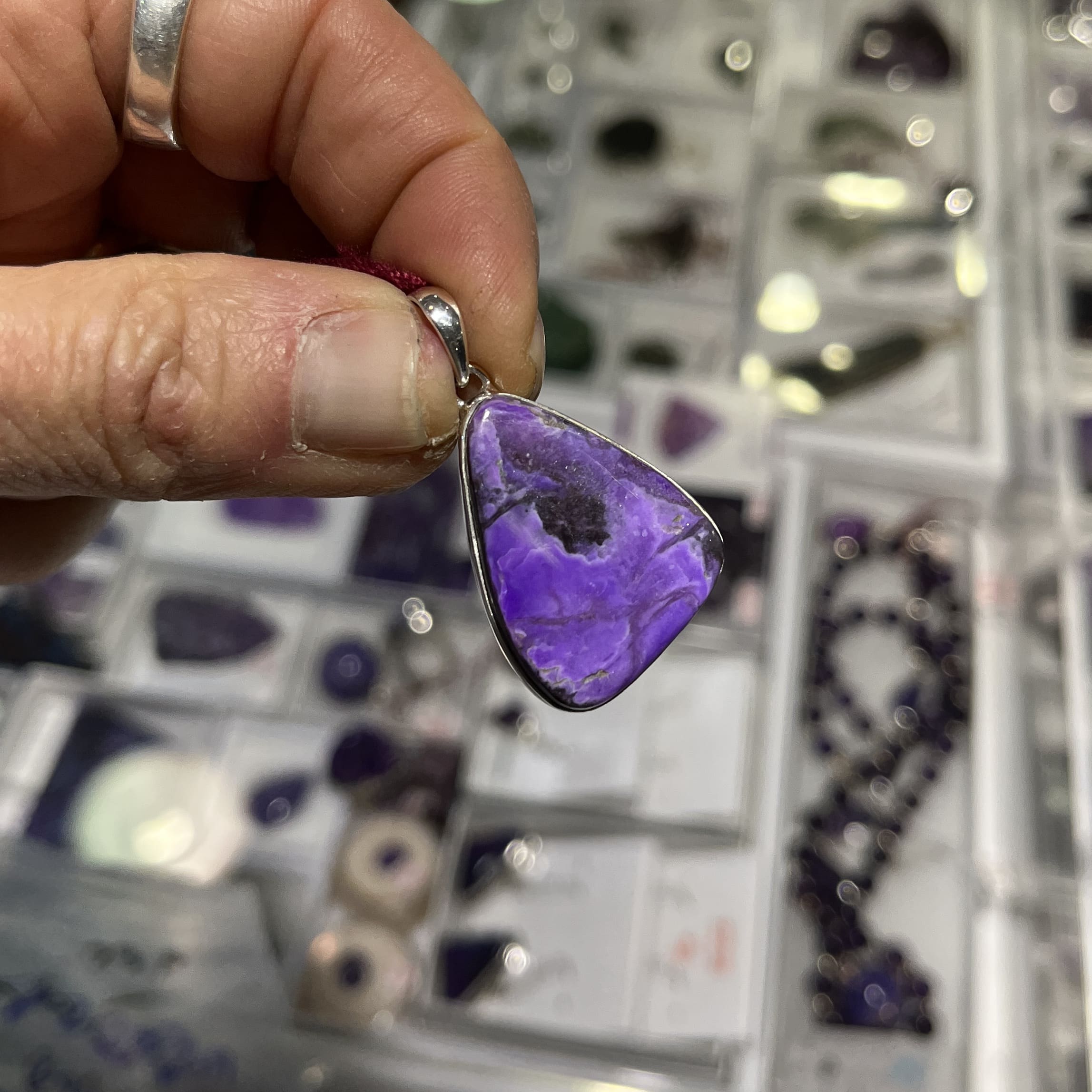Sugilite pendant for necklace 'worry stone' in pink, healing crystal