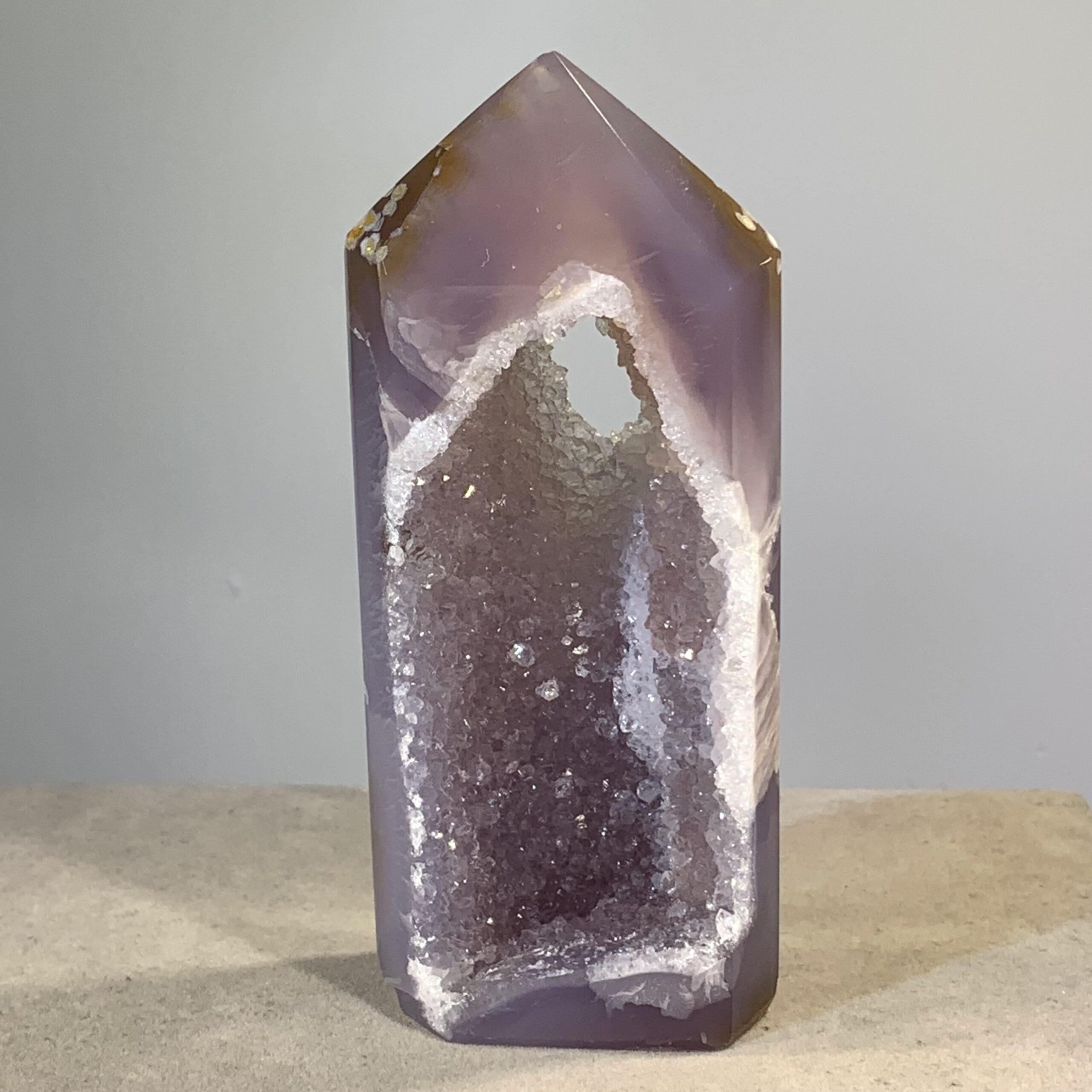 Agate lavender chalcedony druzy standing tower healing crystal
