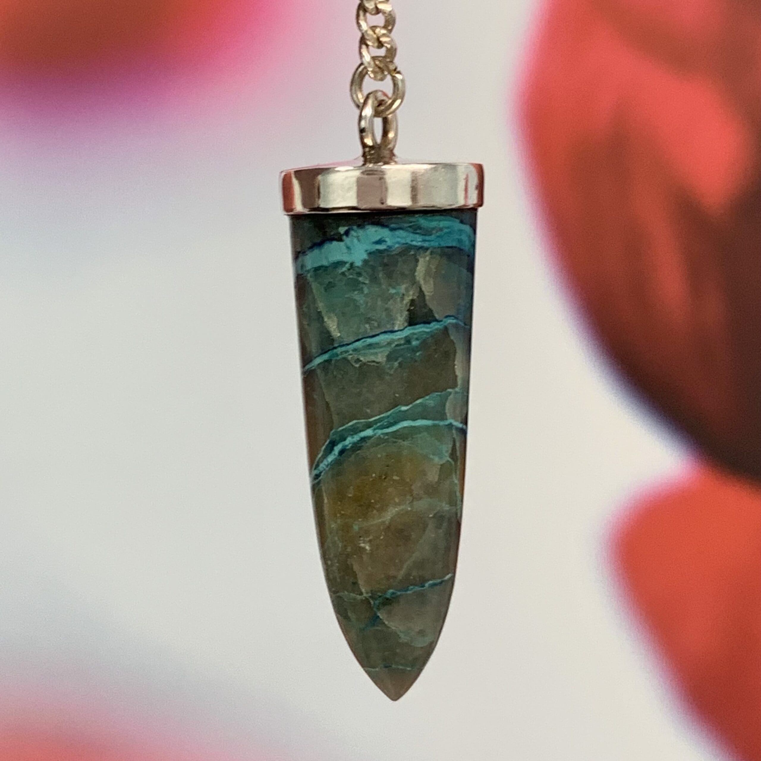 Chrysocolla Quartz pendulum Sterling capped healing crystal - Image 3