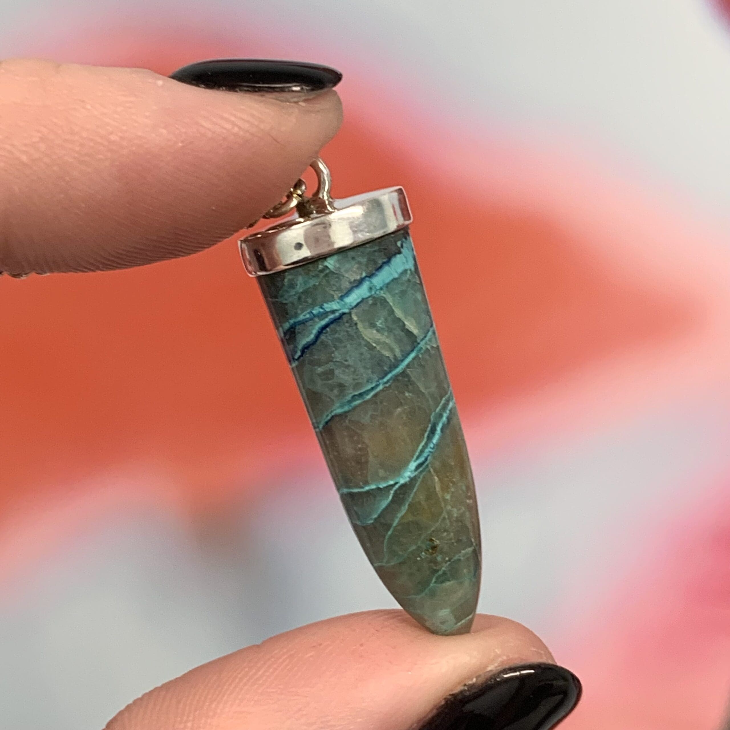 Chrysocolla Quartz pendulum Sterling capped healing crystal - Image 5