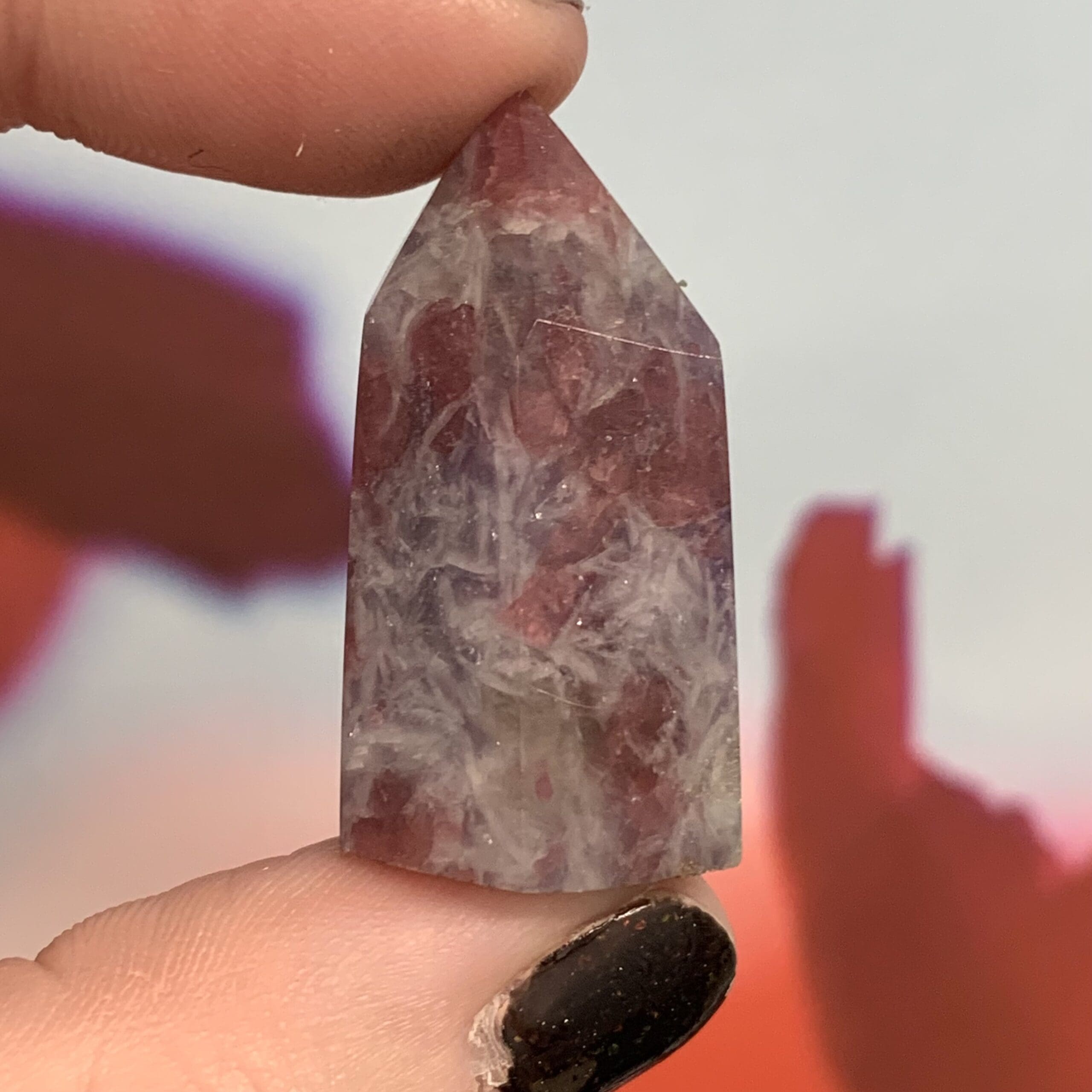 Lepidolite with Pink Tourmaline, standing obelisk point healing crystal - Image 2