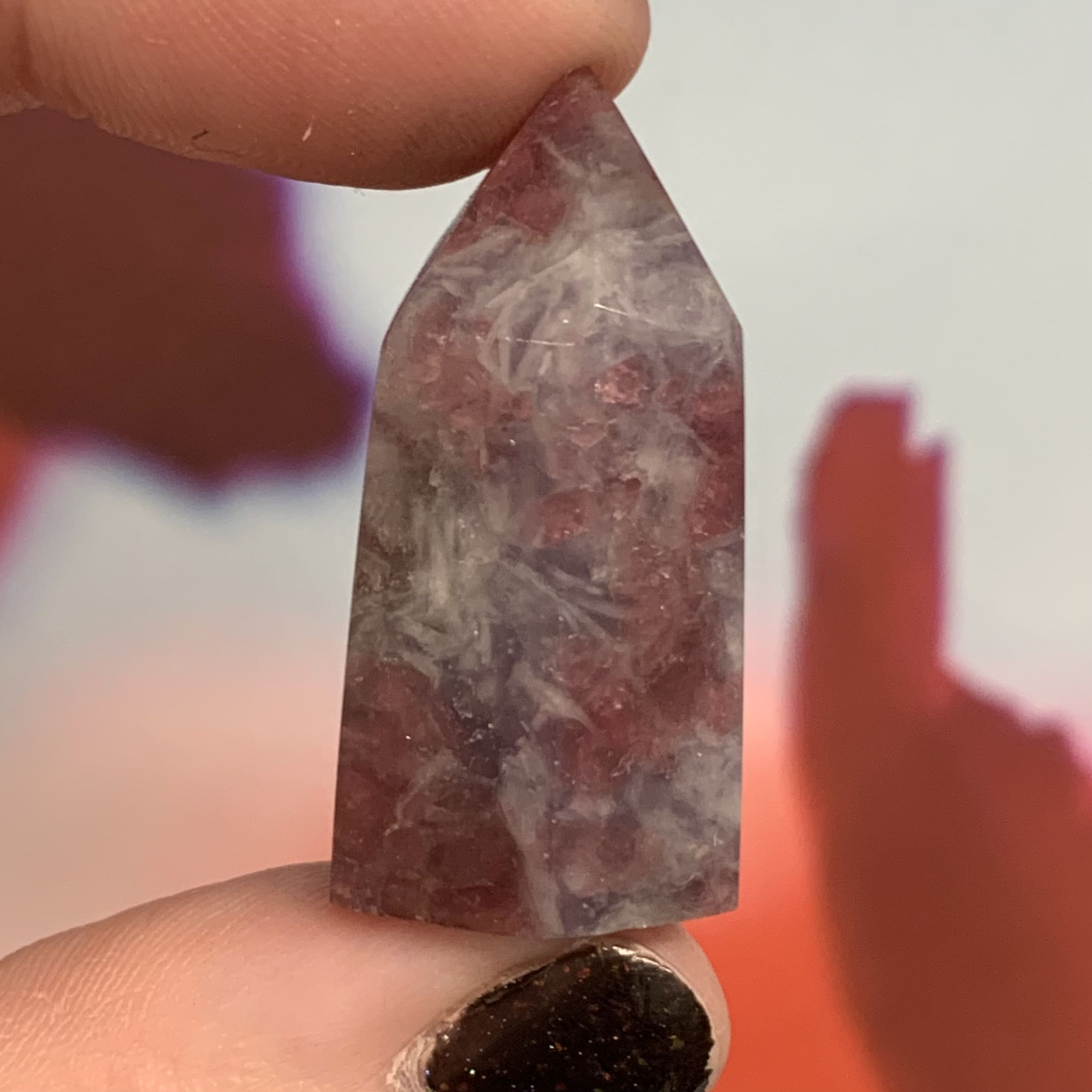 Lepidolite with Pink Tourmaline, standing obelisk point healing crystal - Image 4