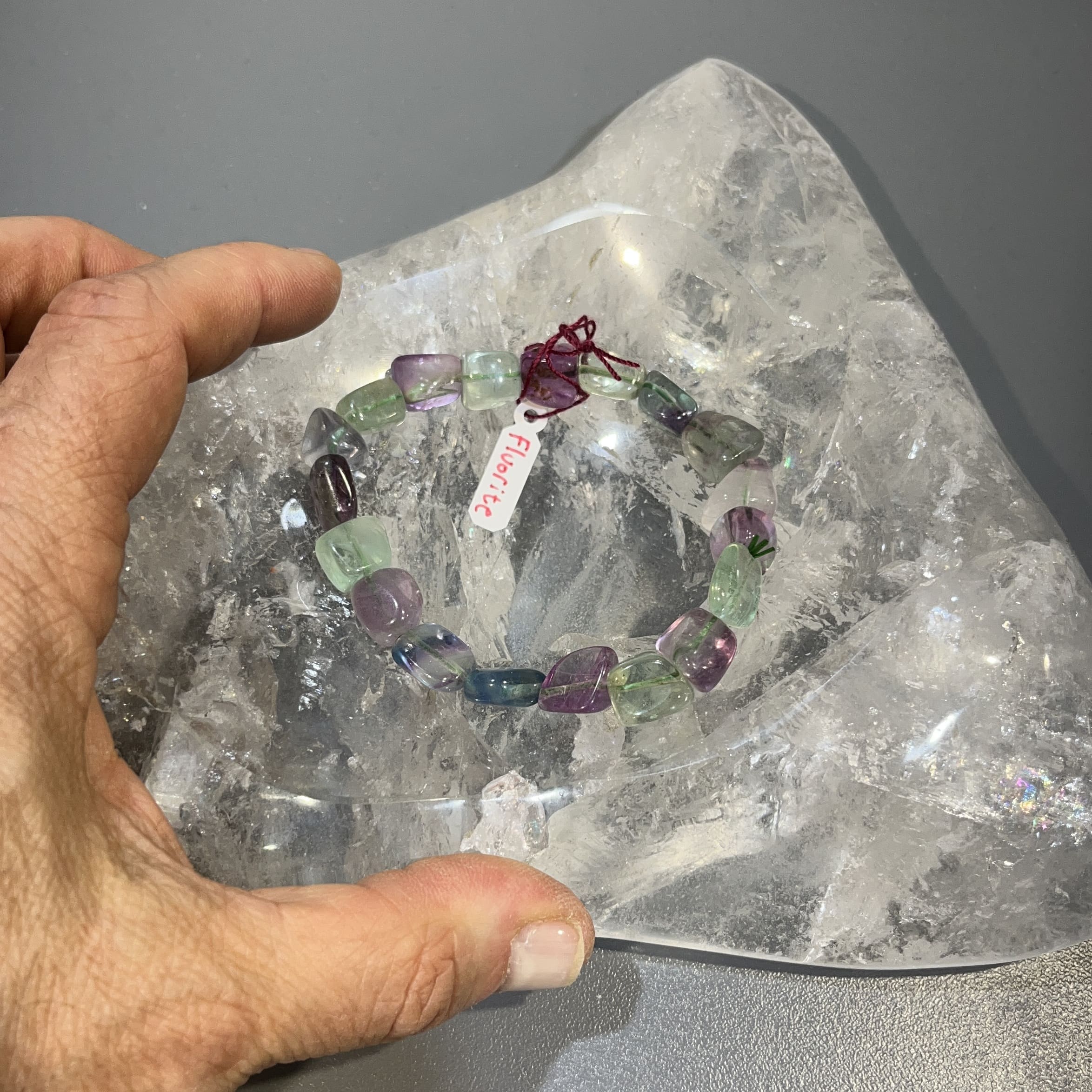 Fluorite (rainbow) multi-tone stretchie bracelet healing crystal - Image 2