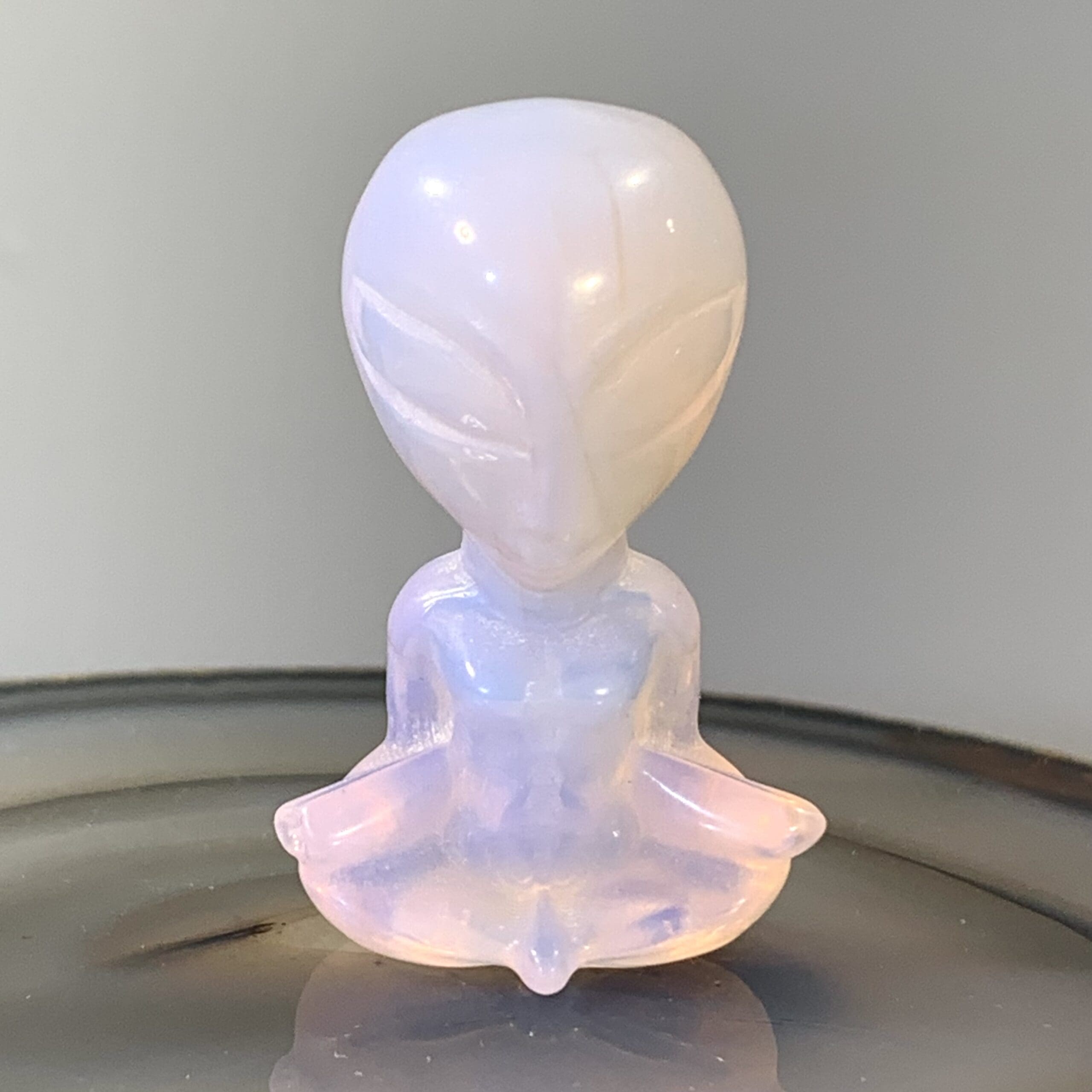 Opalite (pink) meditating androgenous alien figurine healing crystal