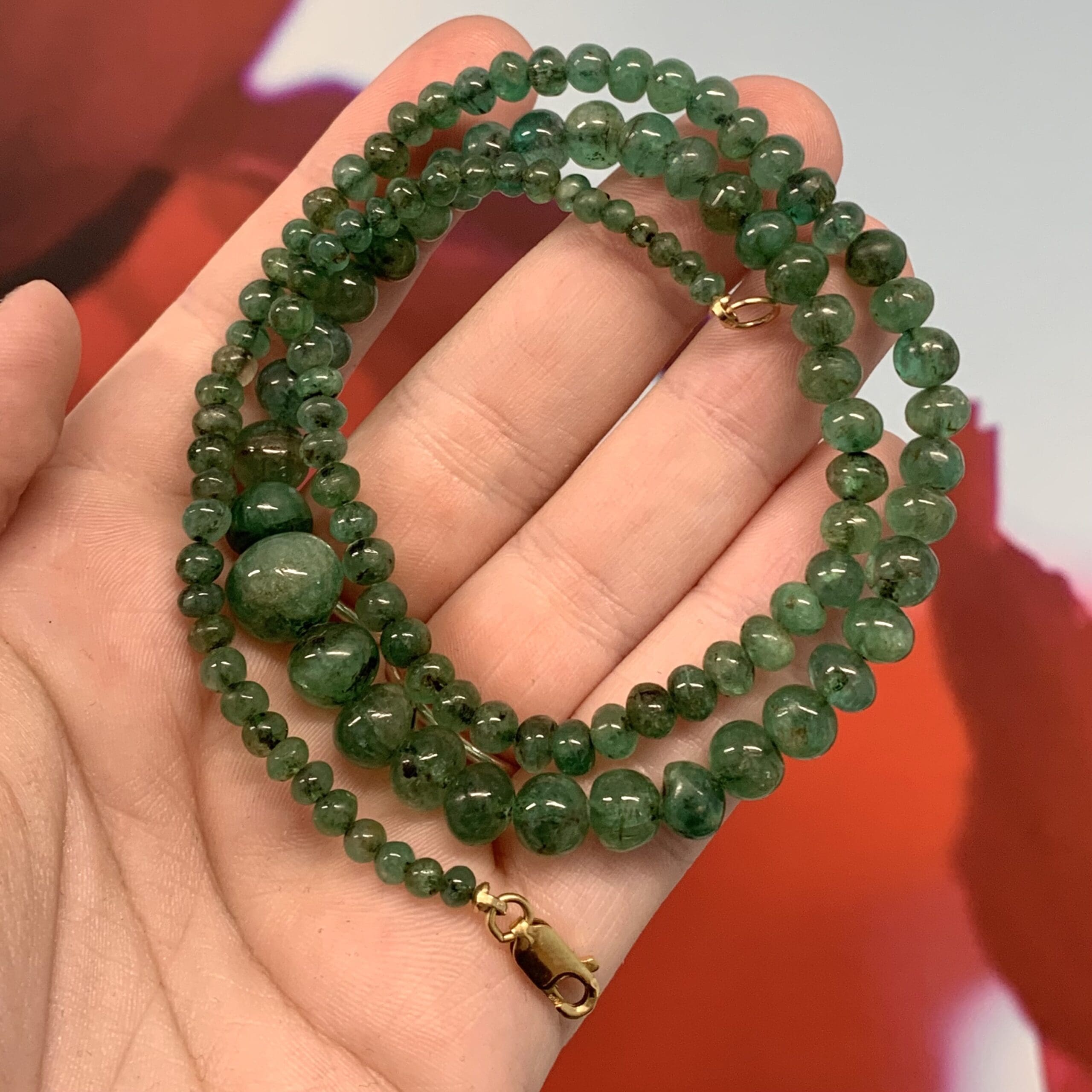 Emerald (bead) hand-formed graduated vintage necklace healing crystal - Image 2