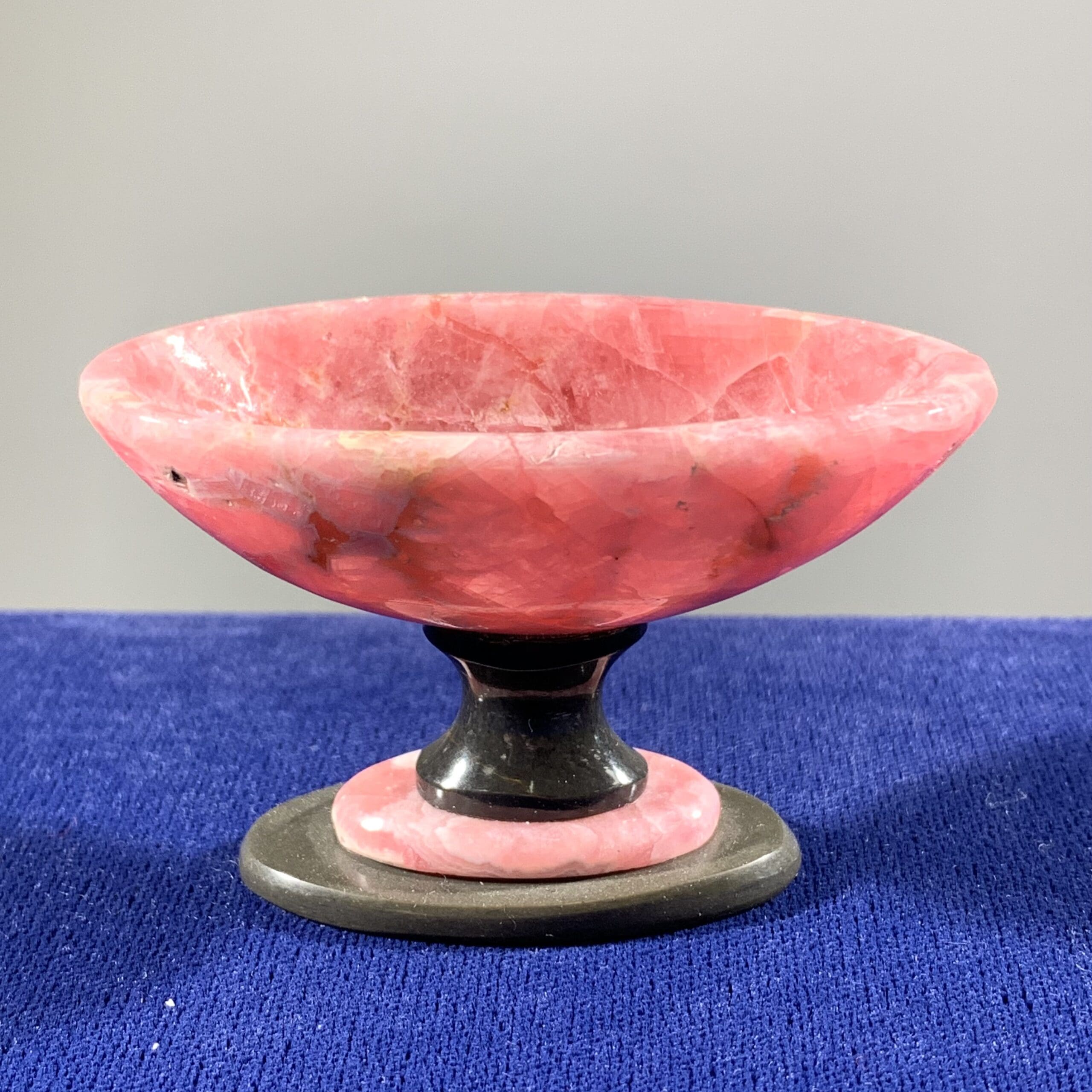 Rhodochrosite gemmy oval bowl w/ Basalt base healing crystal - Image 3