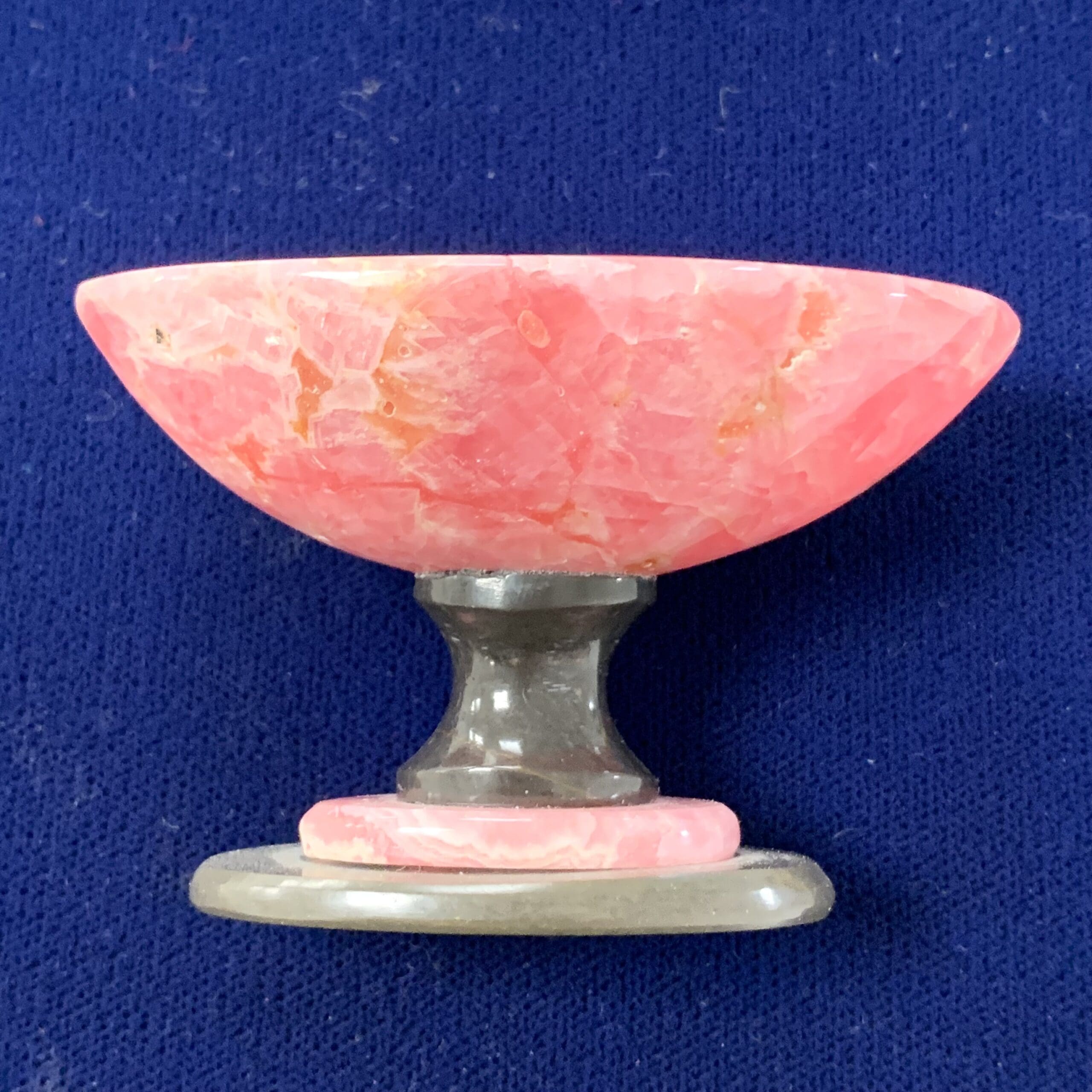 Rhodochrosite gemmy oval bowl w/ Basalt base healing crystal - Image 5