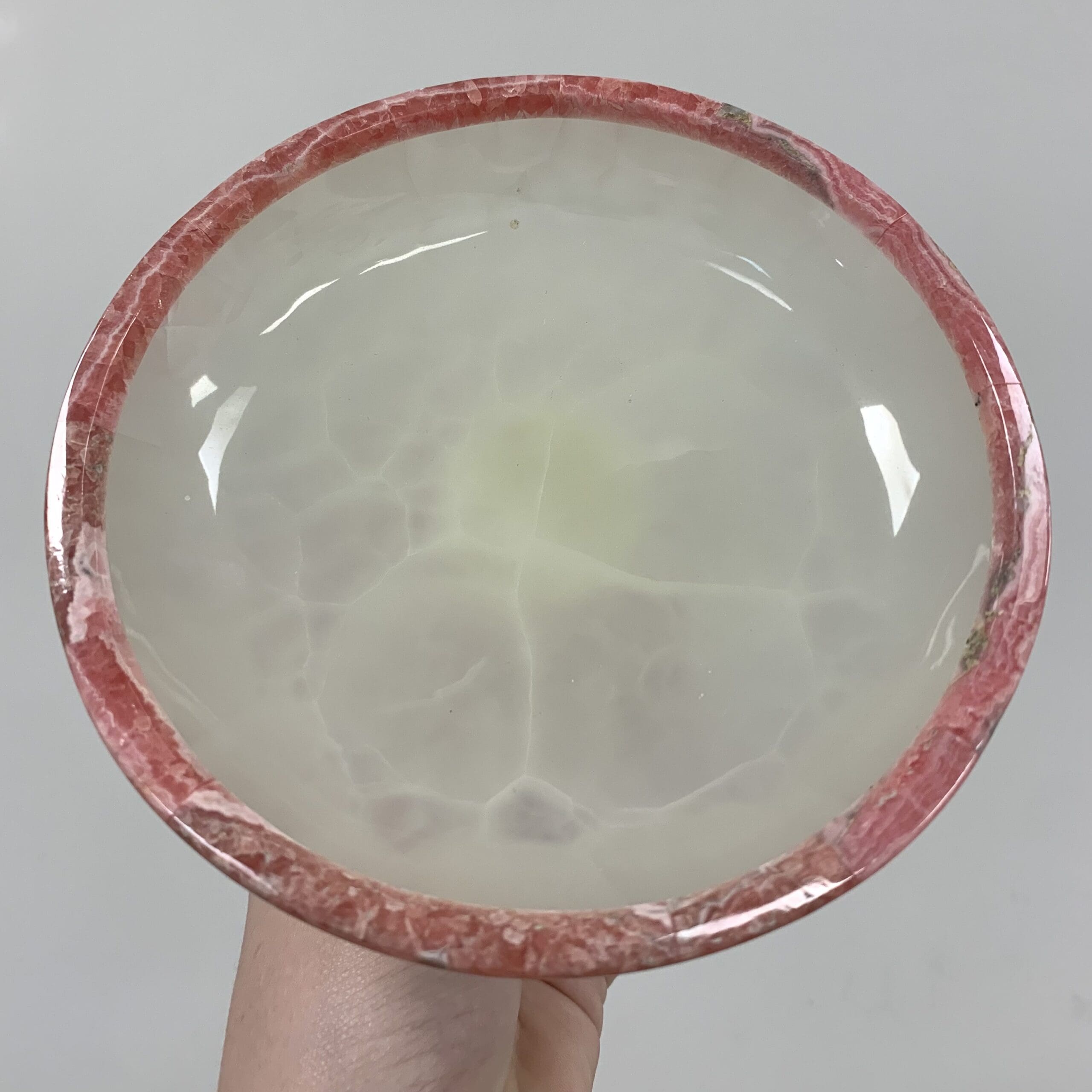 Rhodochrosite w milky white Onyx elevated bowl healing crystal - Image 5