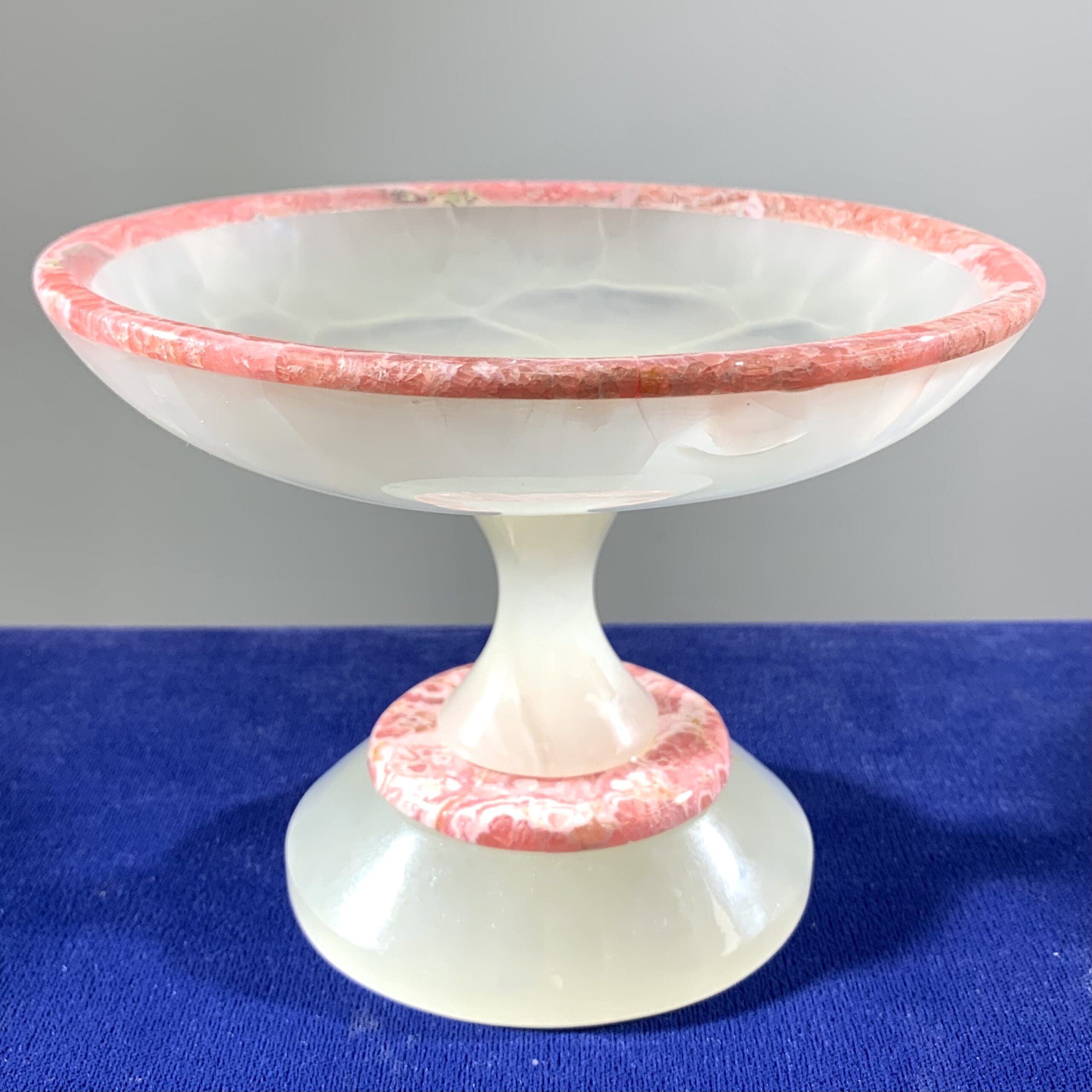 Rhodochrosite w milky white Onyx elevated bowl healing crystal