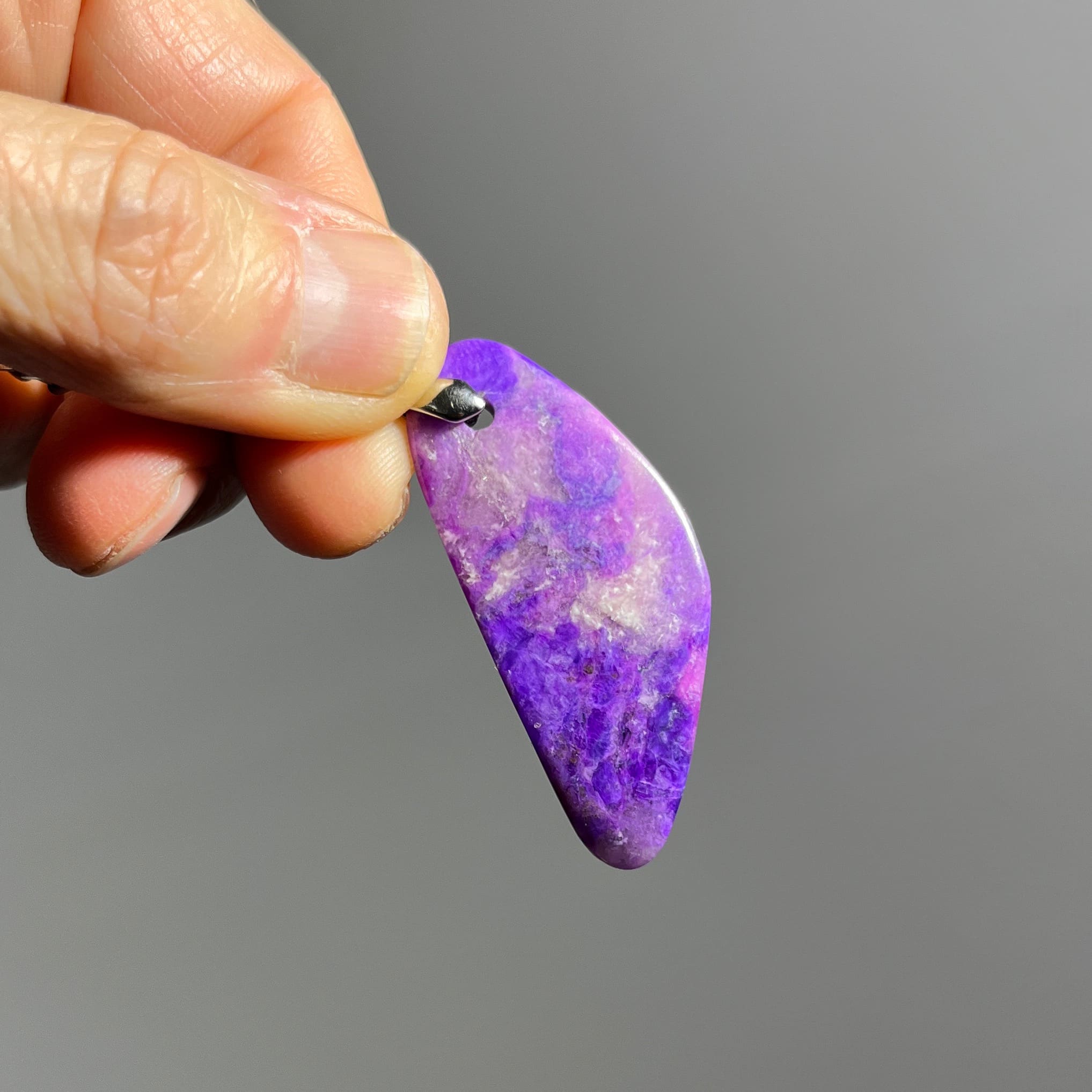 Sugilite (necklace) pink gel polished sliver w enamel chain healing crystal - Image 2