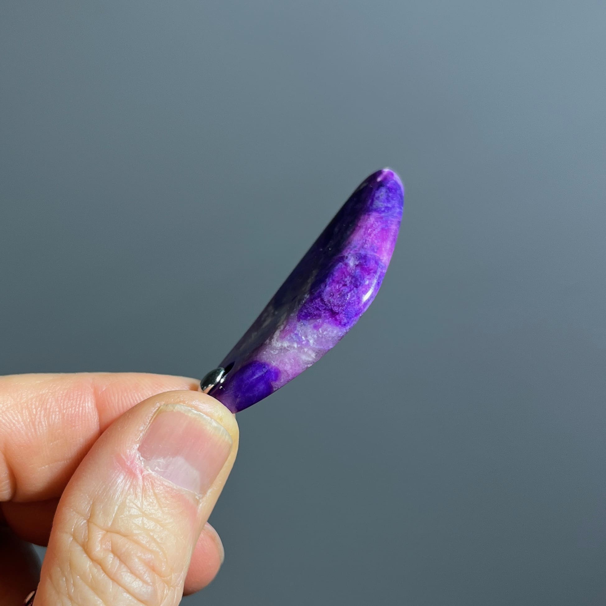 Sugilite (necklace) pink gel polished sliver w enamel chain healing crystal - Image 3