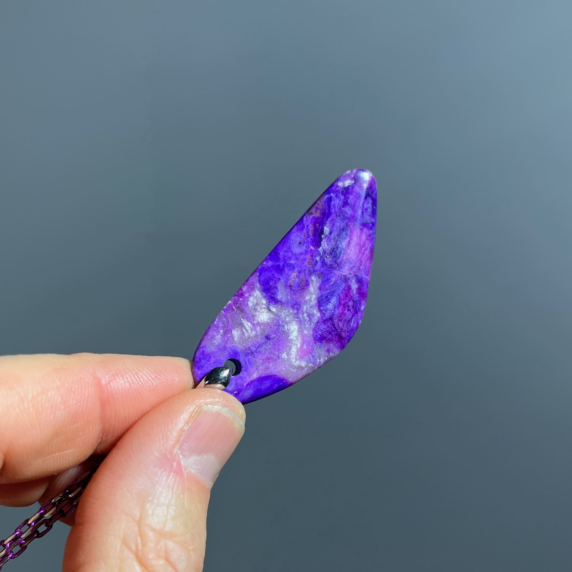 Sugilite (necklace) pink gel polished sliver w enamel chain healing crystal - Image 6