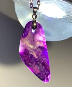 Sugilite (necklace) pink gel polished sliver w enamel chain healing crystal