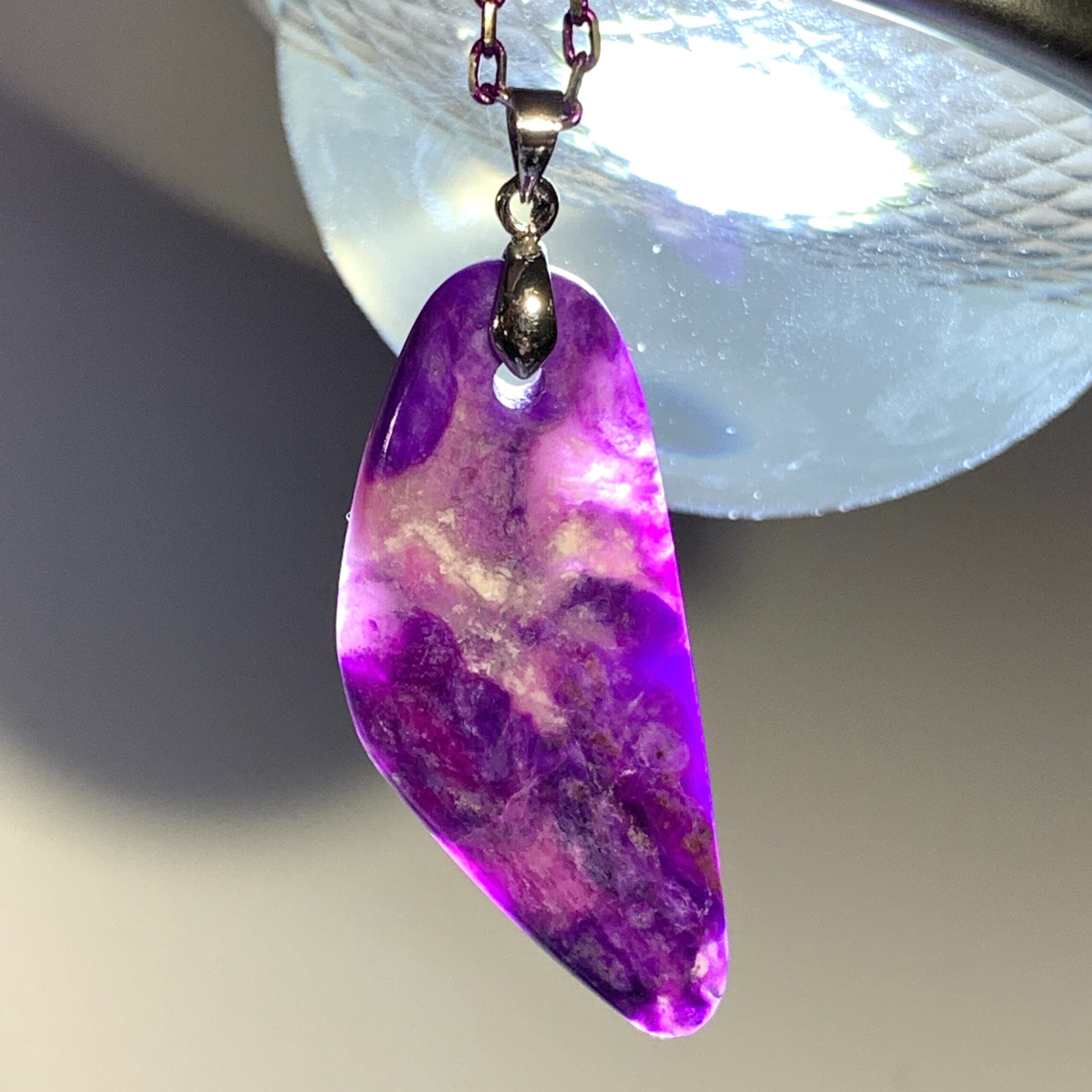 Sugilite (necklace) pink gel polished sliver w enamel chain healing crystal