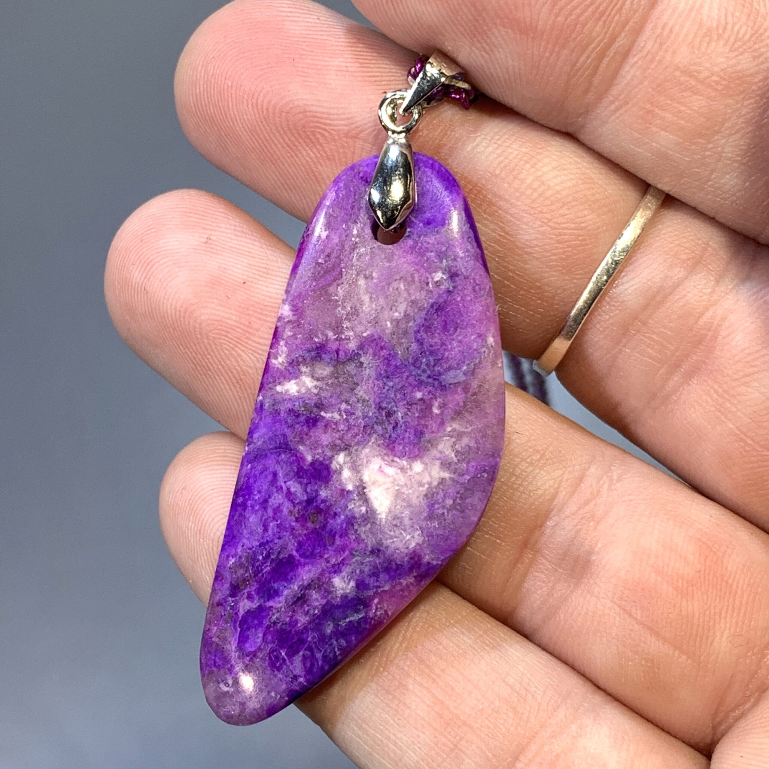 Sugilite (necklace) pink gel polished sliver w enamel chain healing crystal - Image 4