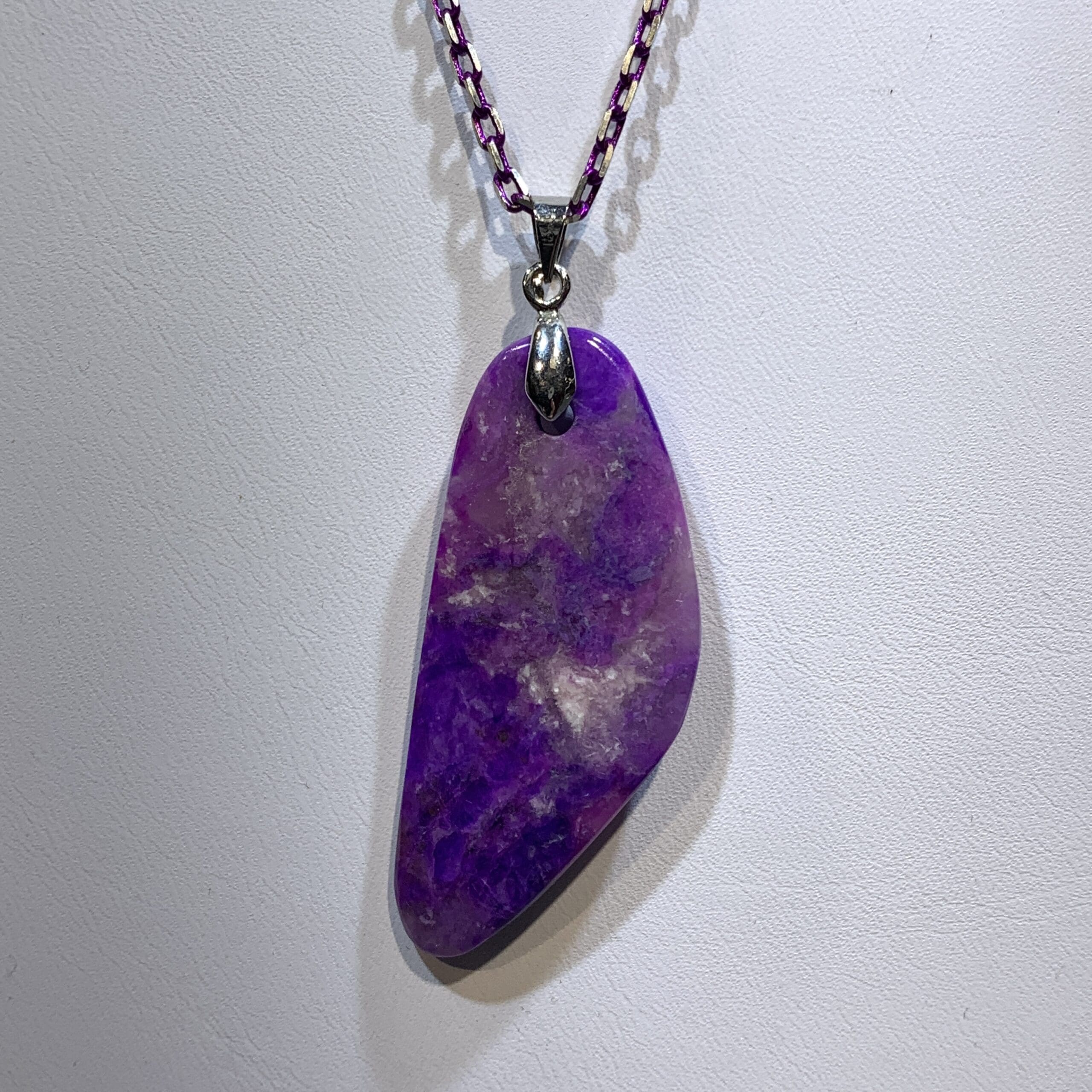 Sugilite (necklace) pink gel polished sliver w enamel chain healing crystal - Image 5