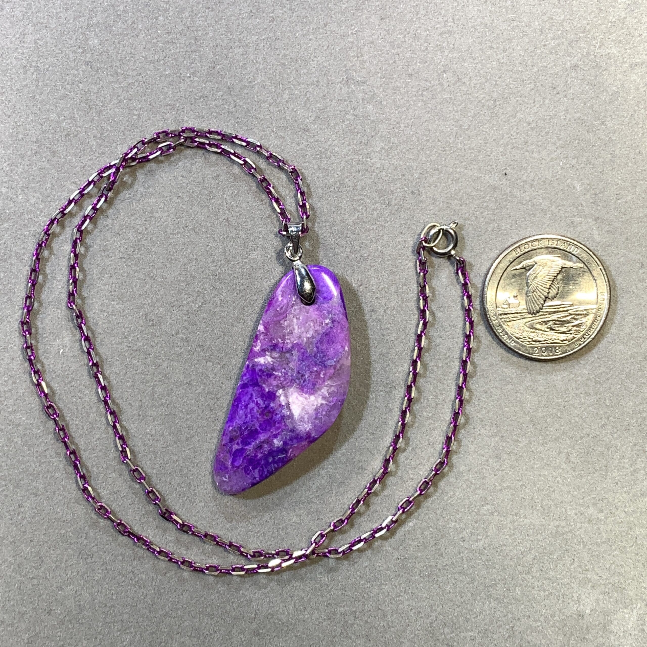 Sugilite (necklace) pink gel polished sliver w enamel chain healing crystal - Image 7