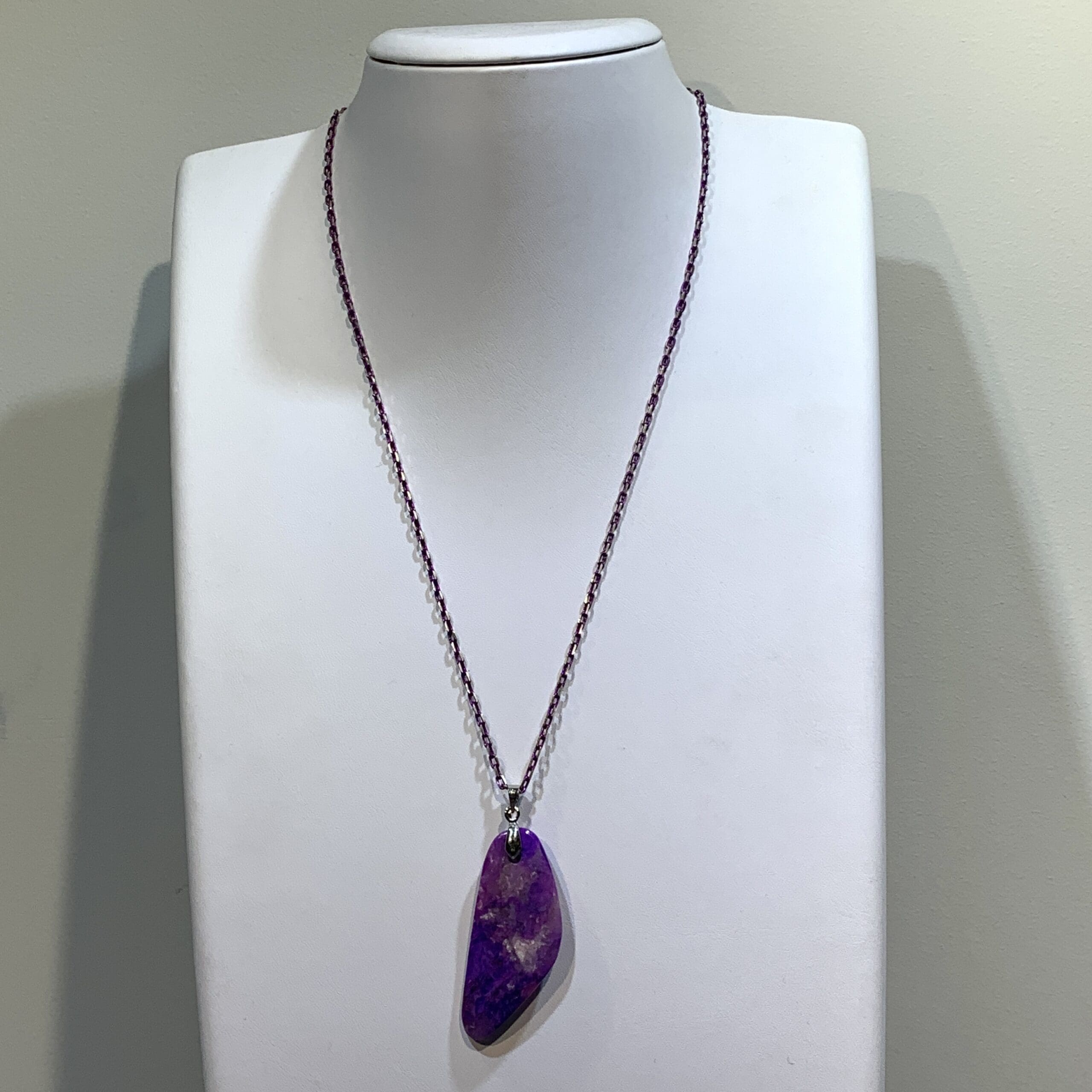 Sugilite (necklace) pink gel polished sliver w enamel chain healing crystal - Image 8