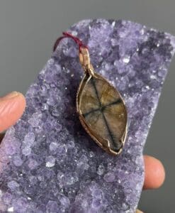 Chiastolite pendant for necklace, oblong pink GF wrapped, healing crystal