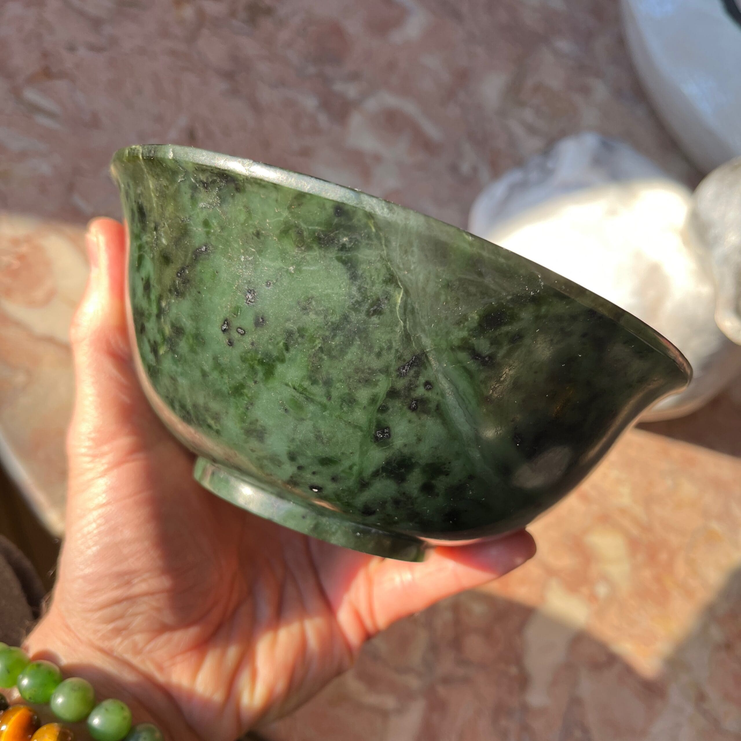 Jade (Nephrite) 6-inch 'mouth' bowl (carving) healing crystal - Image 3